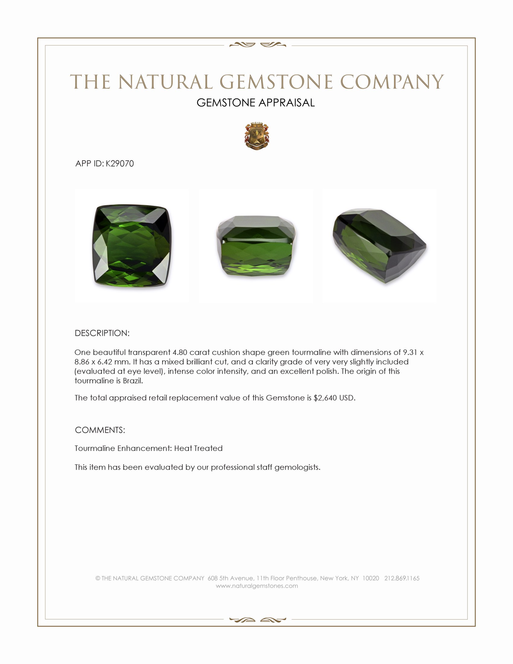 4.80 Ct. Green Tourmaline from Brazil