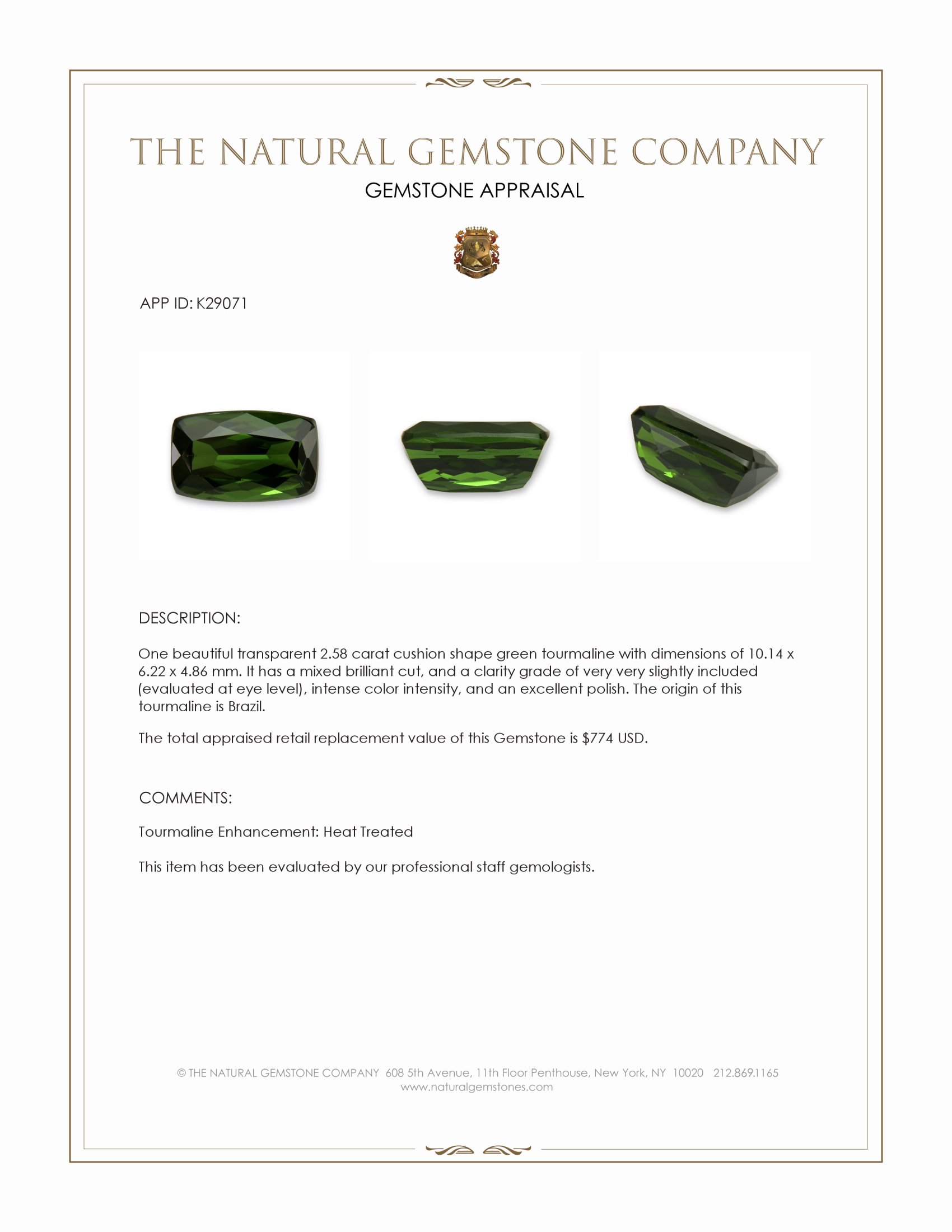 2.58 Ct. Green Tourmaline from Brazil