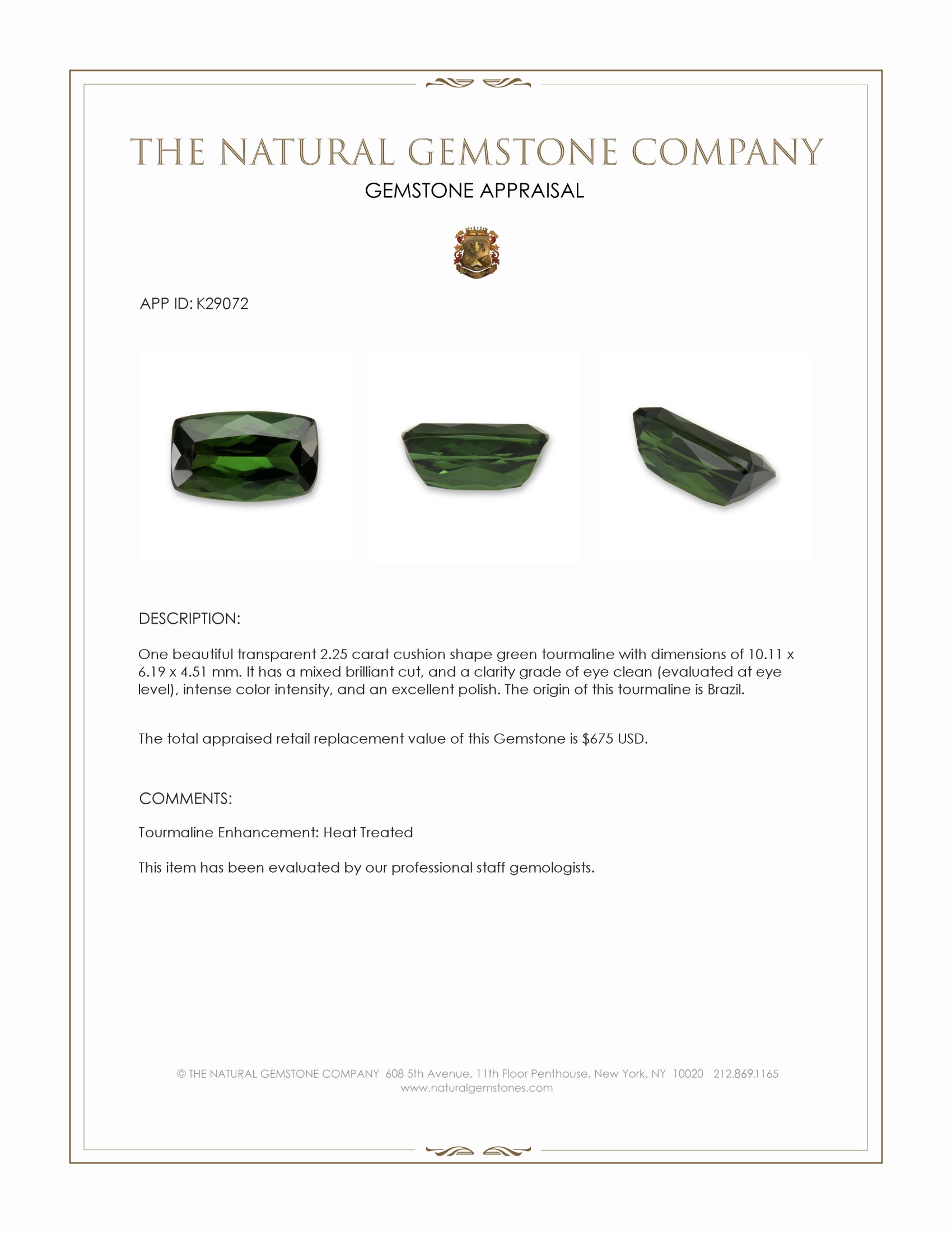 2.25 Ct. Green Tourmaline from Brazil