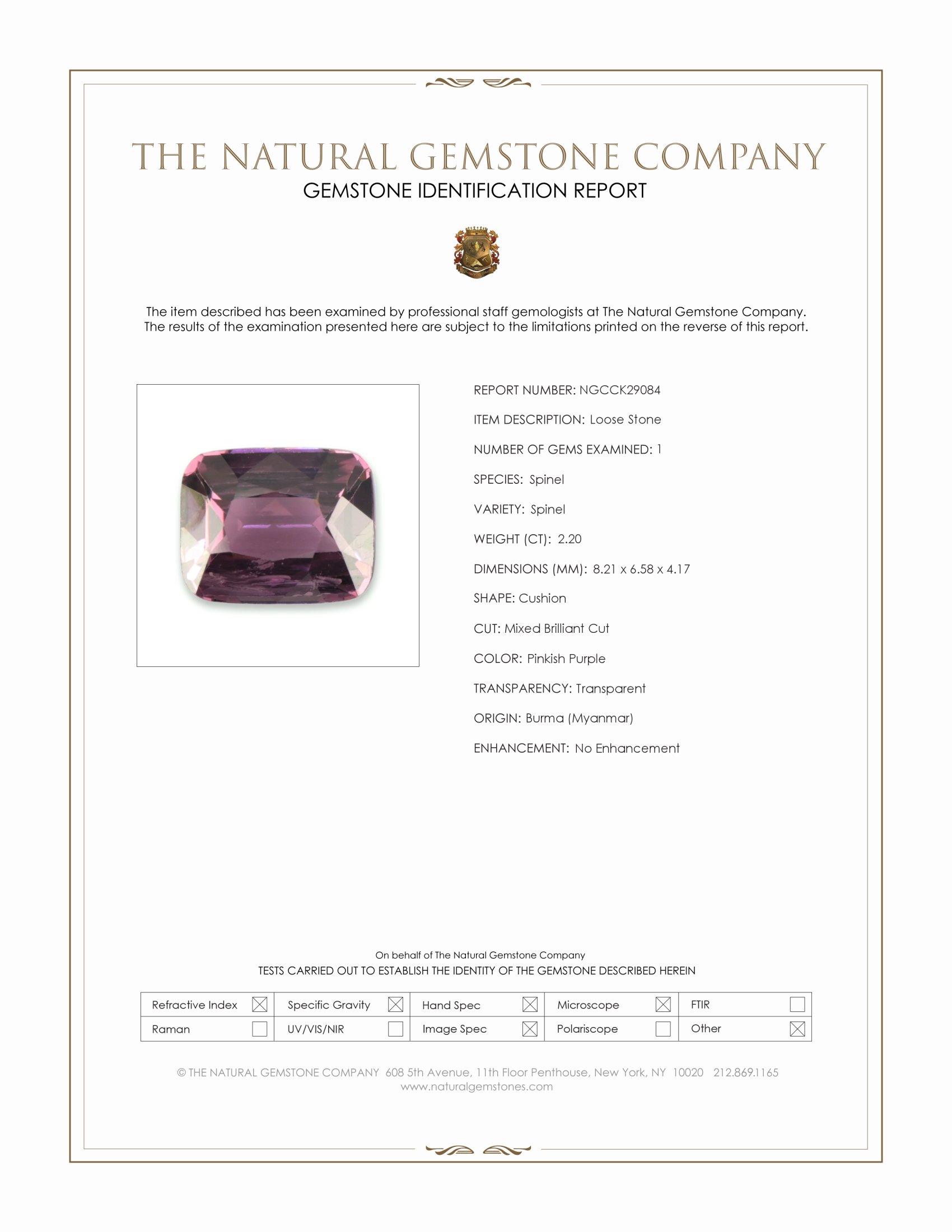 2.20 Ct. Pinkish Purple Spinel from Burma (Myanmar)