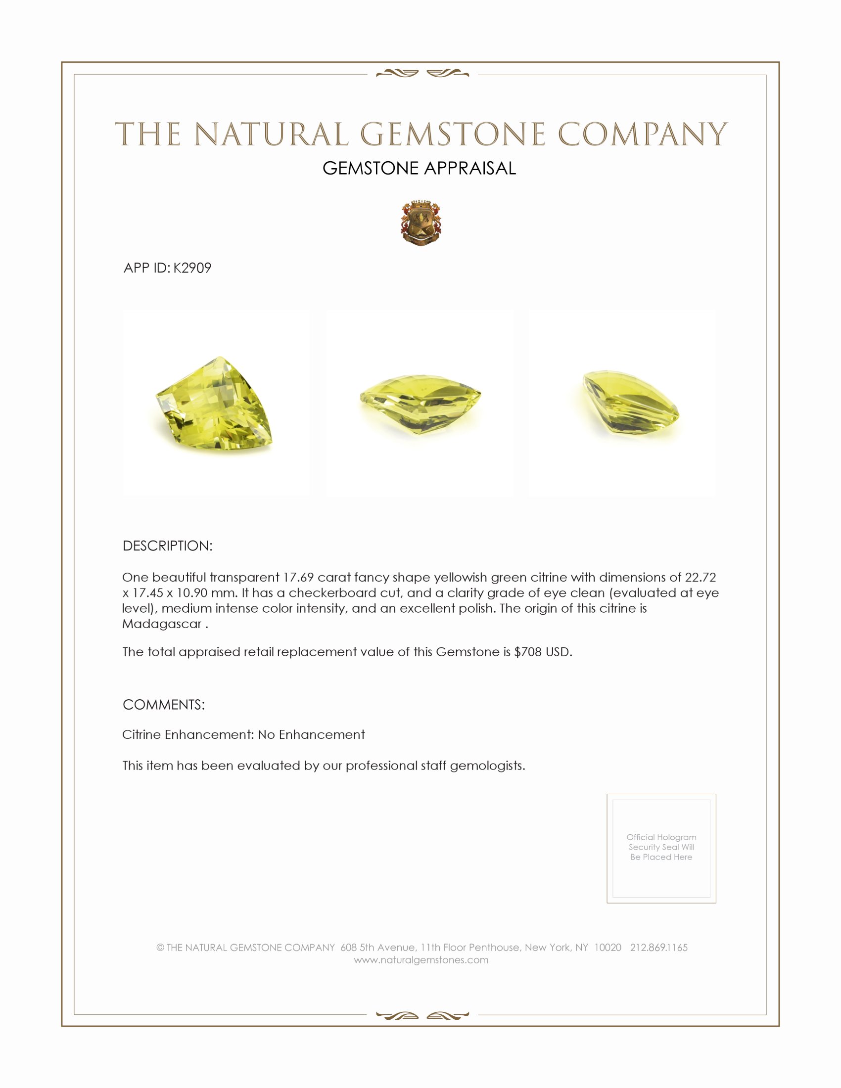 17.69 Ct. Citrine from Madagascar