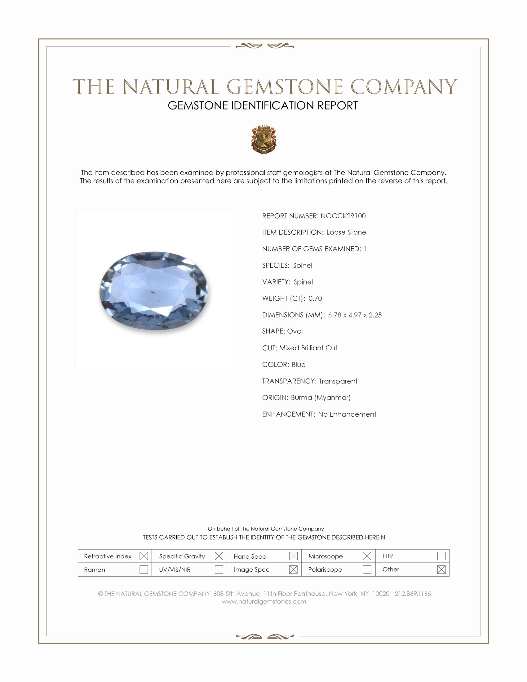0.70 Ct. Blue Spinel from Burma (Myanmar)
