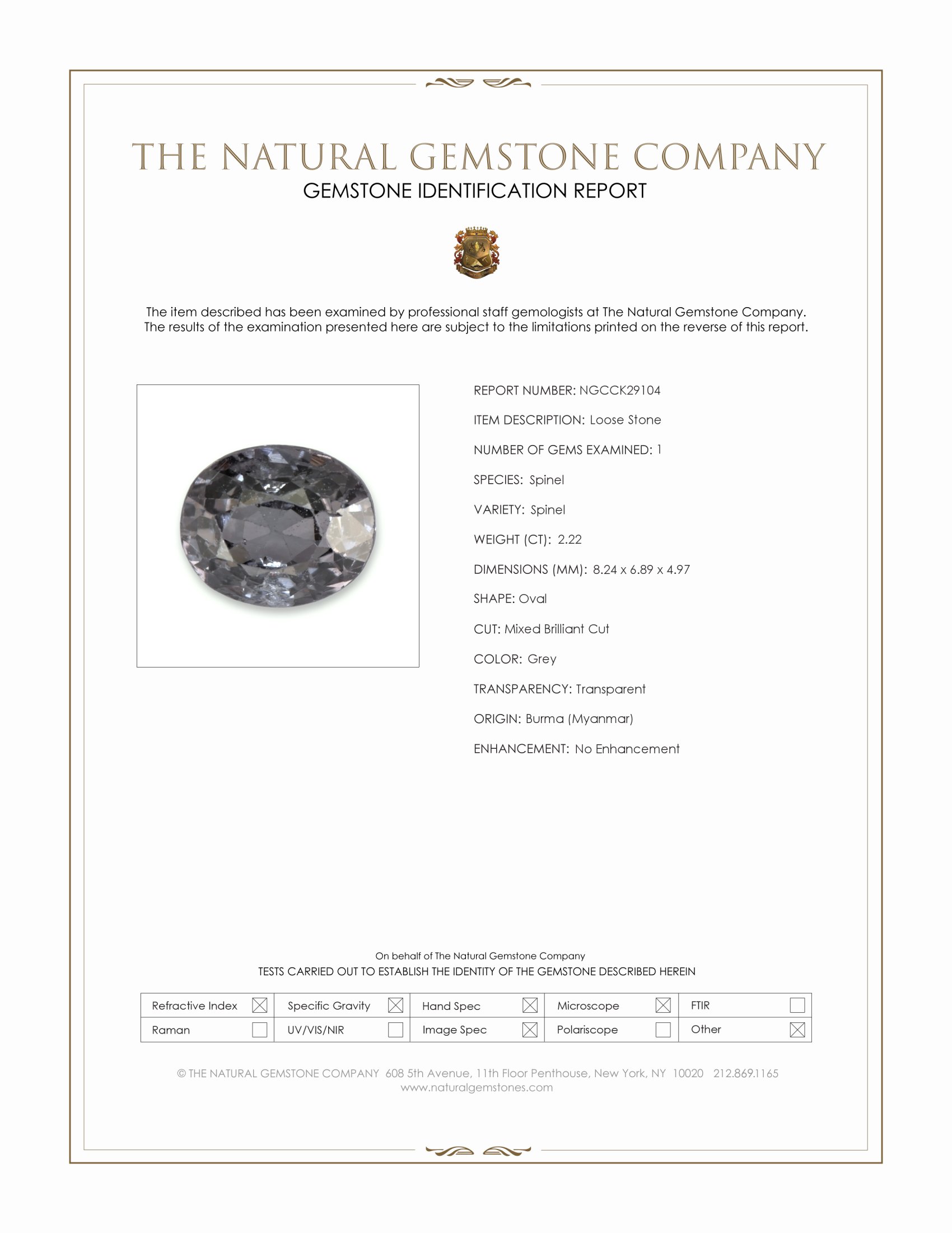 2.22 Ct. Grey Spinel from Burma (Myanmar)