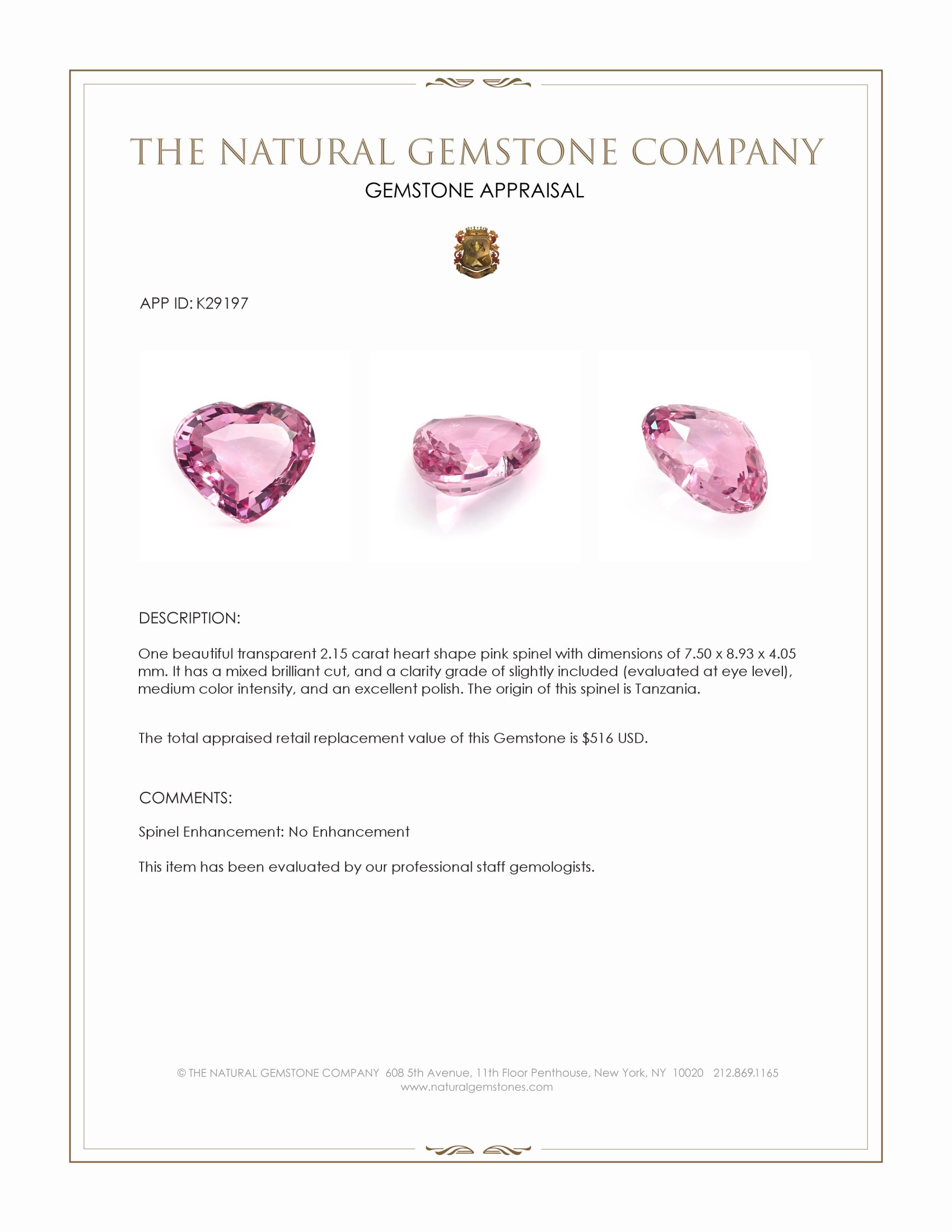 2.15 Ct. Pink Spinel from Tanzania