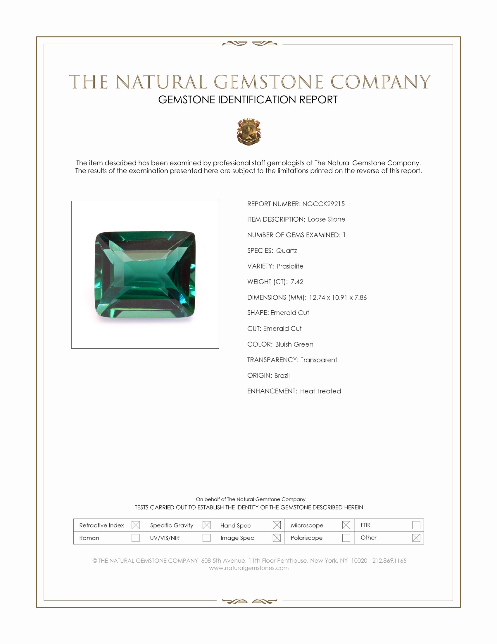 7.42 Ct. Bluish Green Prasiolite from Brazil