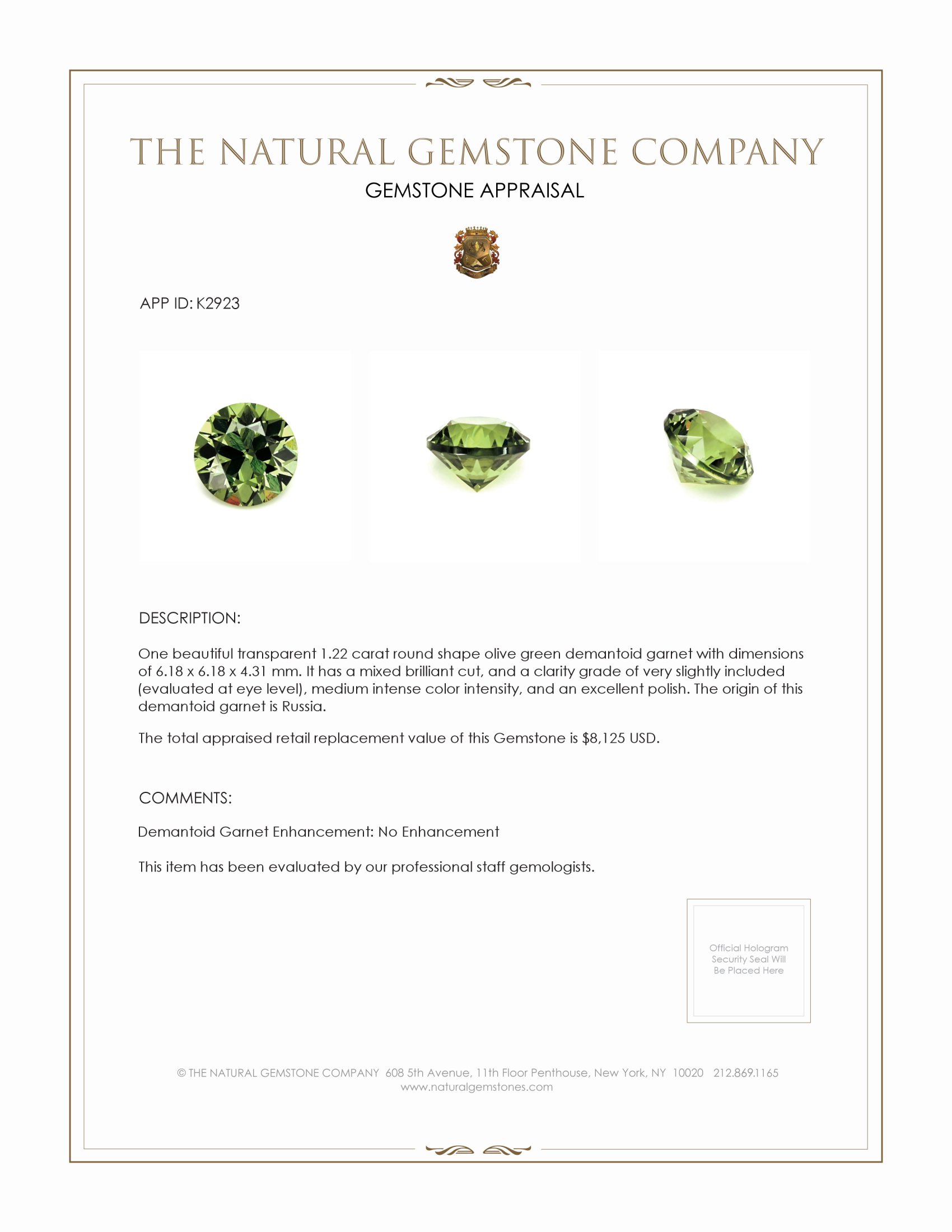 1.22 Ct. Demantoid Garnet from Russia