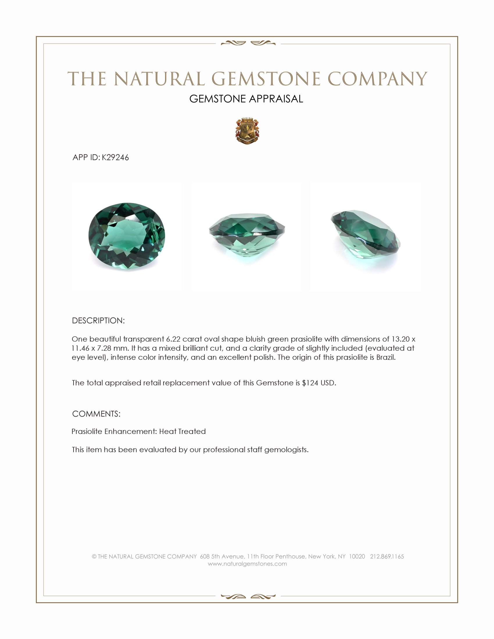 6.22 Ct. Bluish Green Prasiolite from Brazil