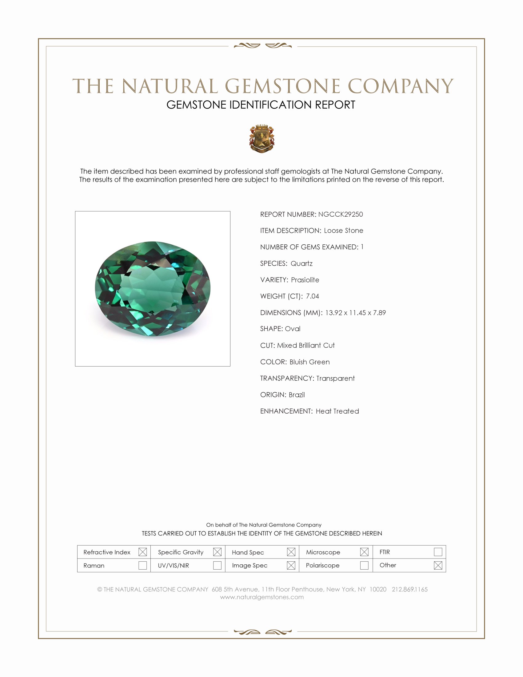 7.04 Ct. Bluish Green Prasiolite from Brazil