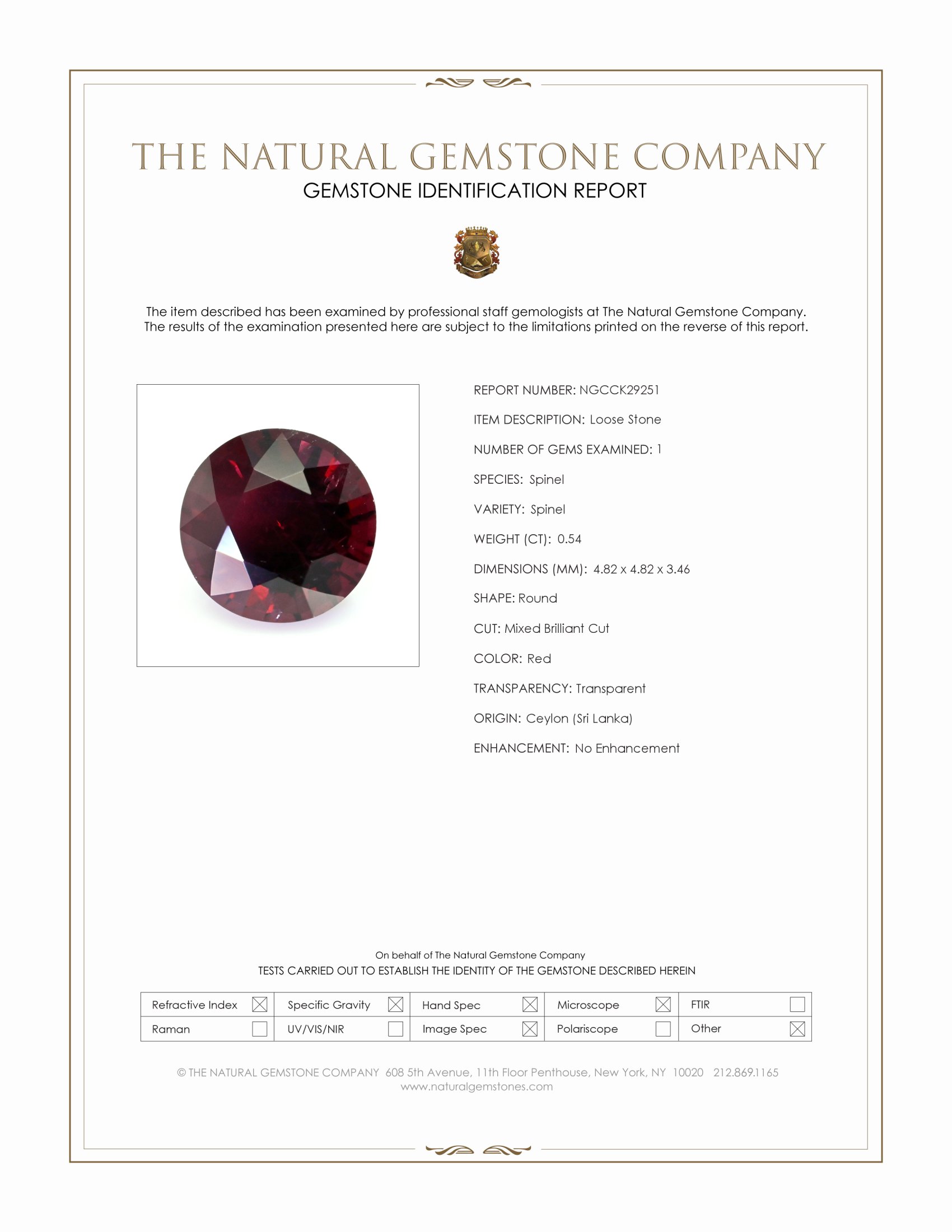 0.54 Ct. Red Spinel from Ceylon (Sri Lanka)