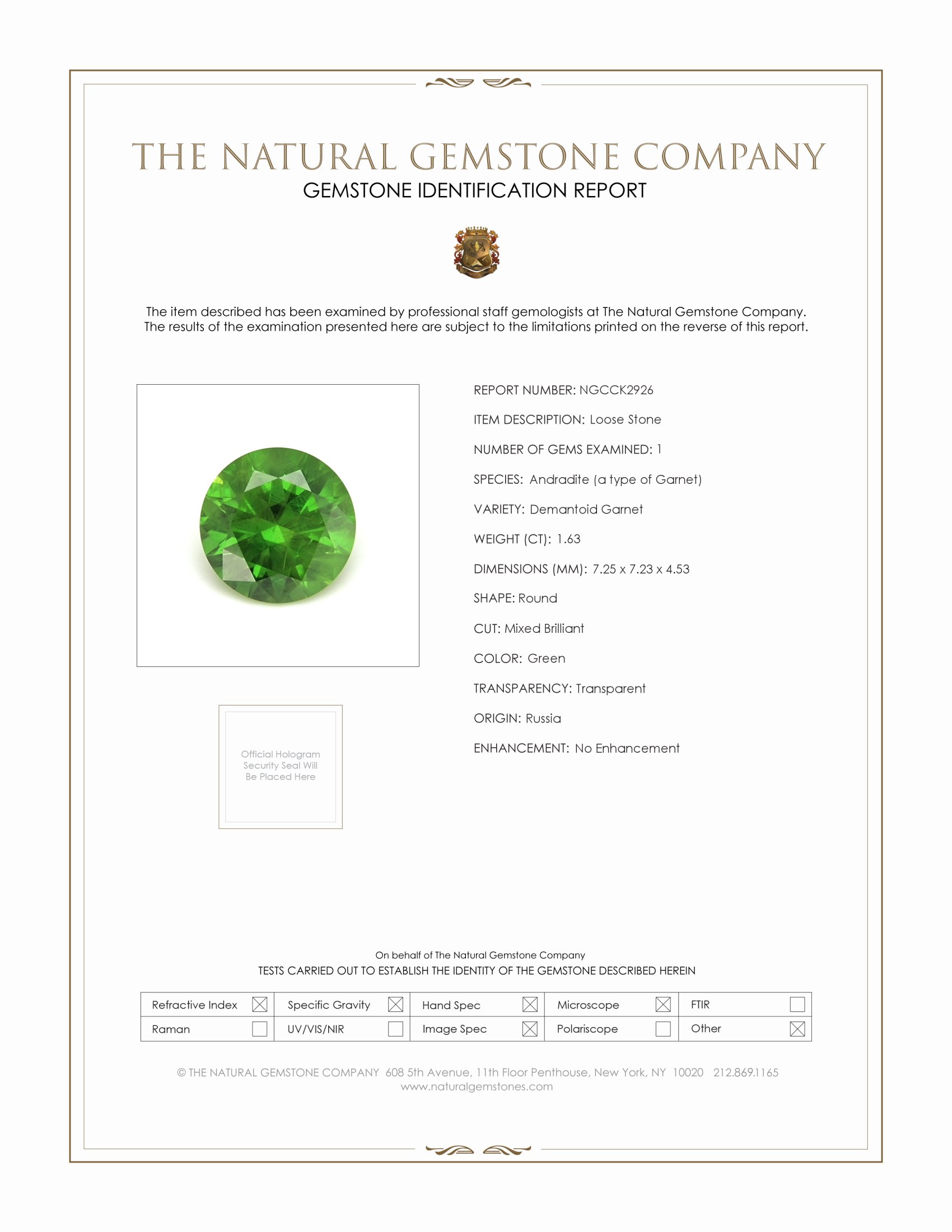 1.63 Ct. Demantoid Garnet from Russia
