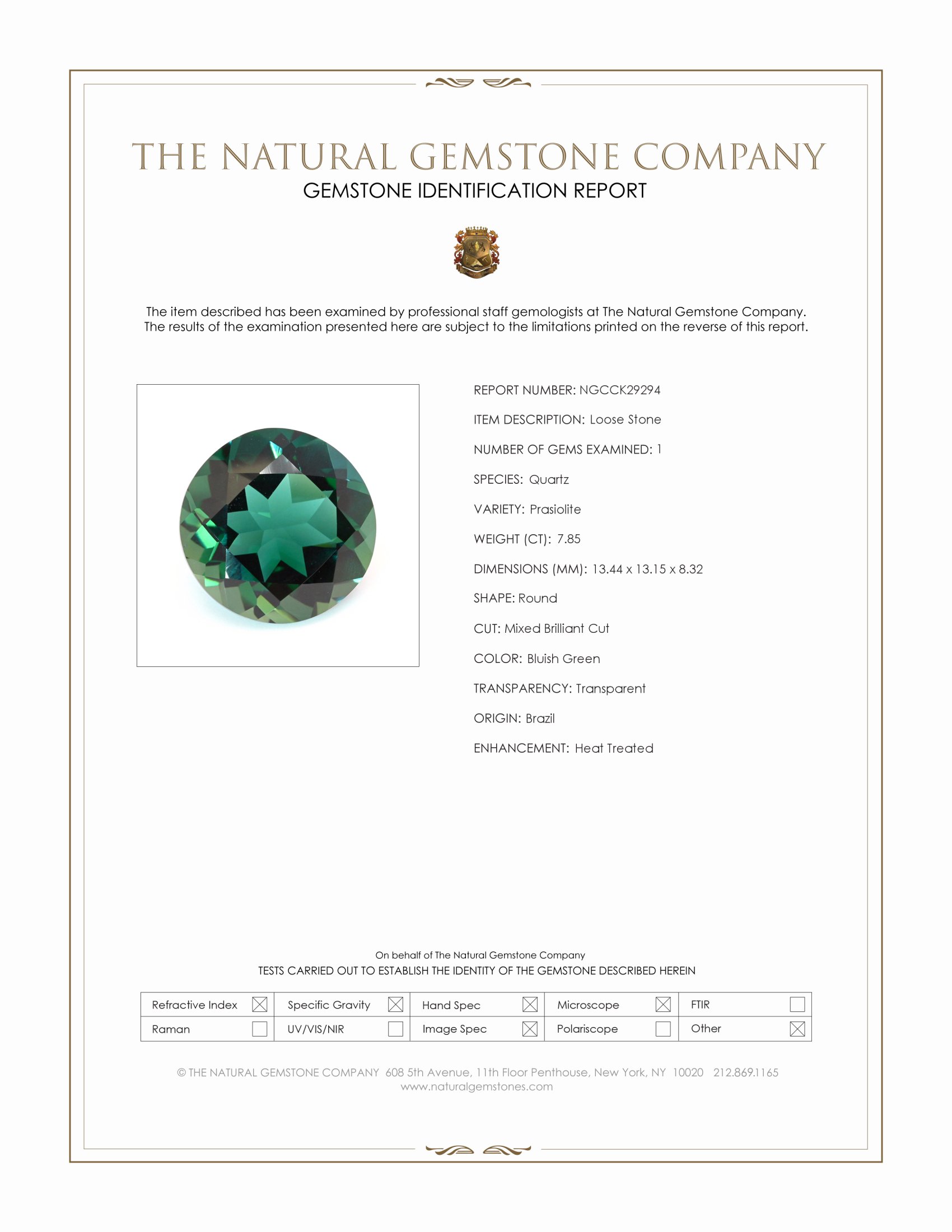 7.85 Ct. Bluish Green Prasiolite from Brazil