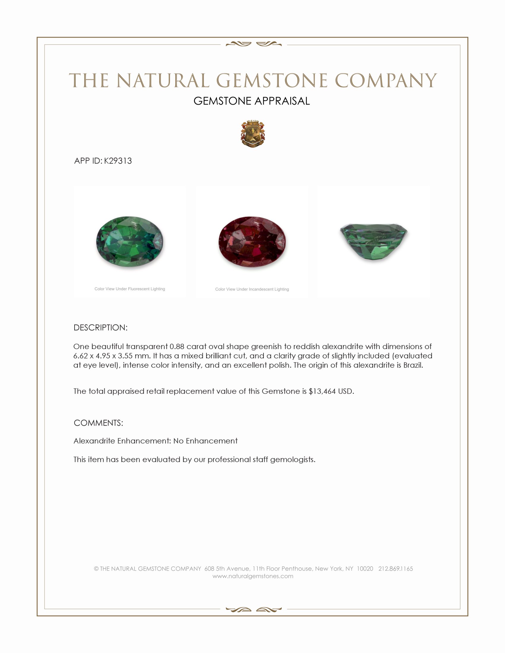 0.88 Ct. Alexandrite from Brazil