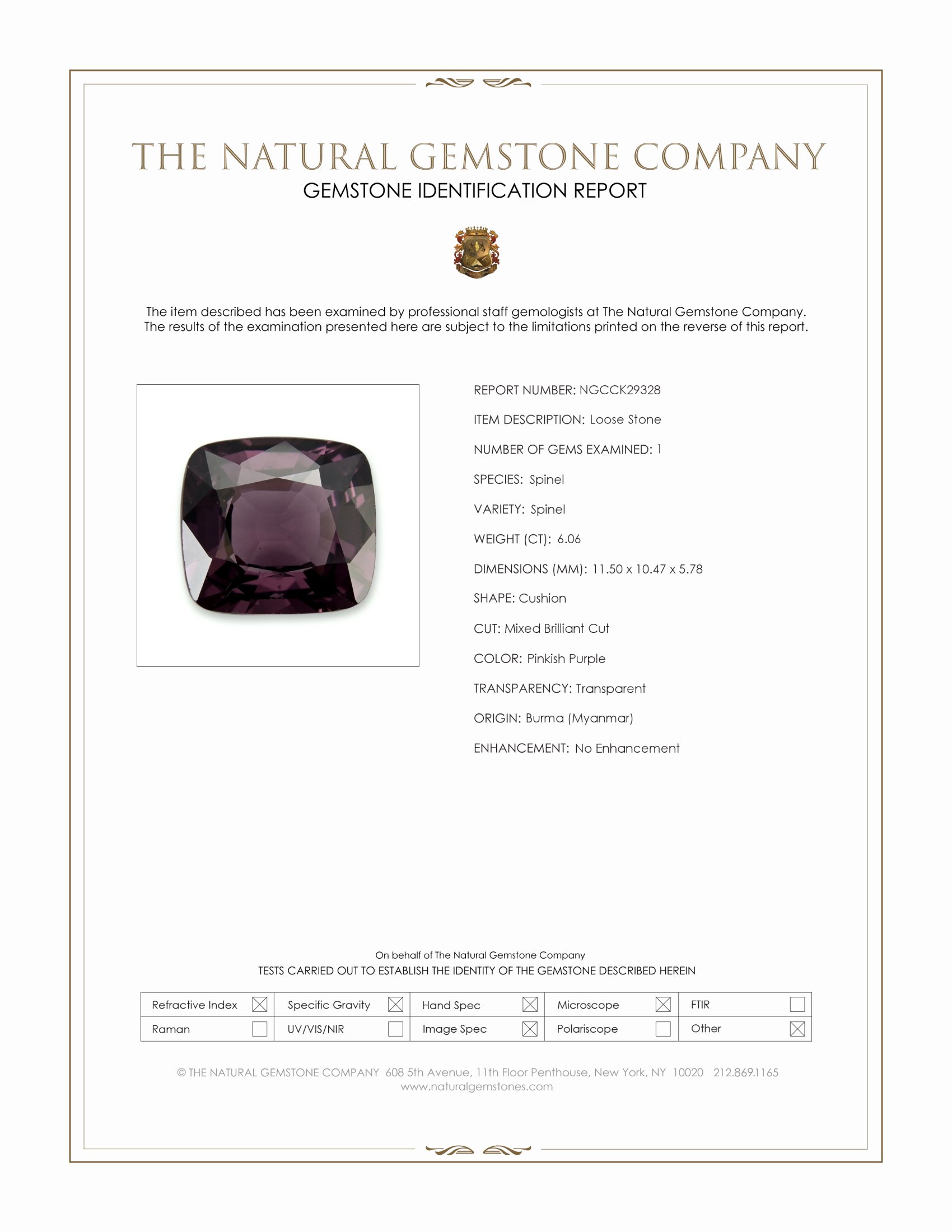 6.06 Ct. Pinkish Purple Spinel from Burma (Myanmar)