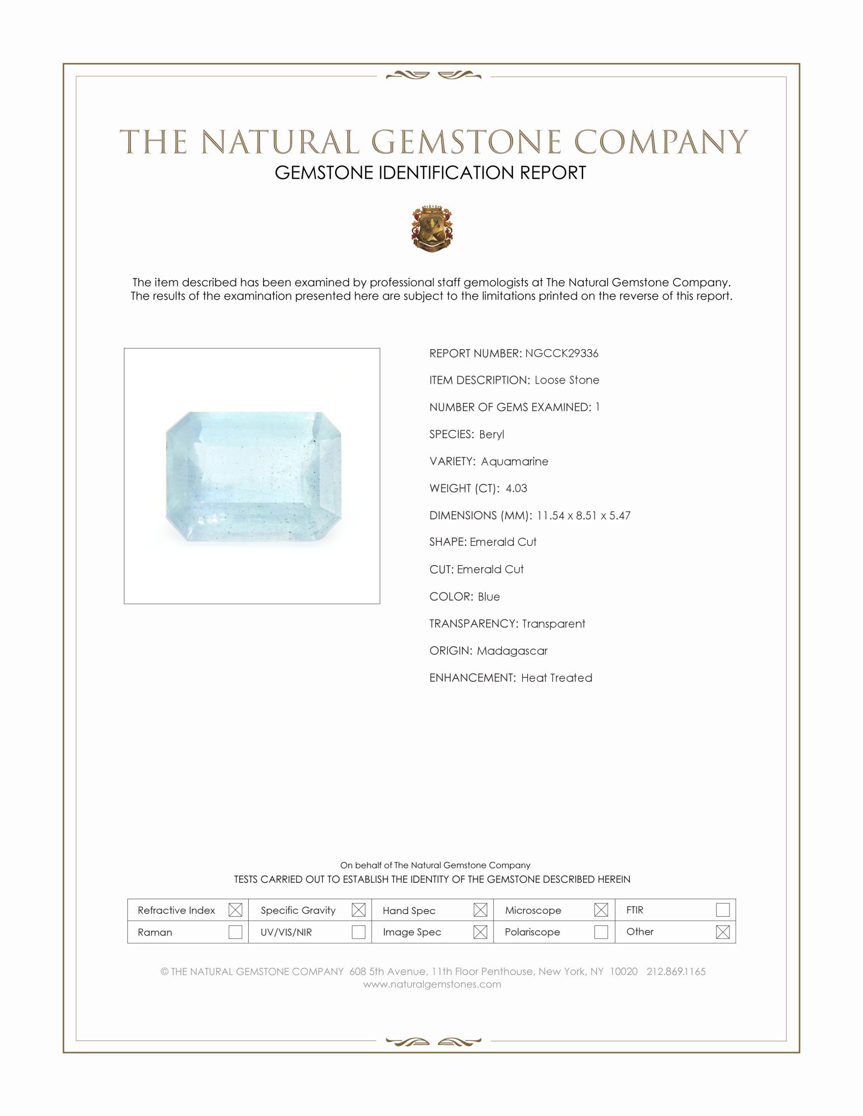 4.03 Ct. Blue Aquamarine from Madagascar