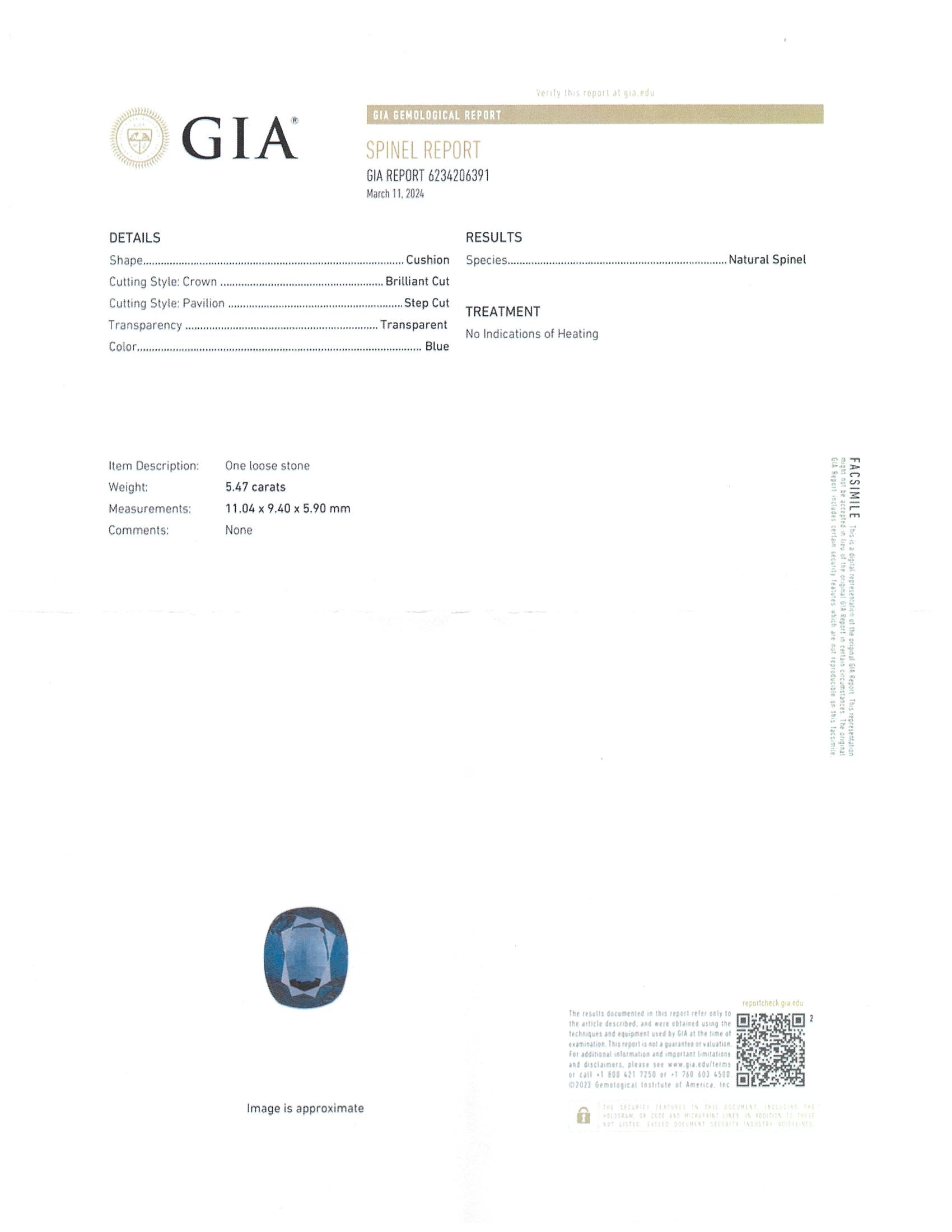 5.47 Ct. Spinel from Ceylon (Sri Lanka)