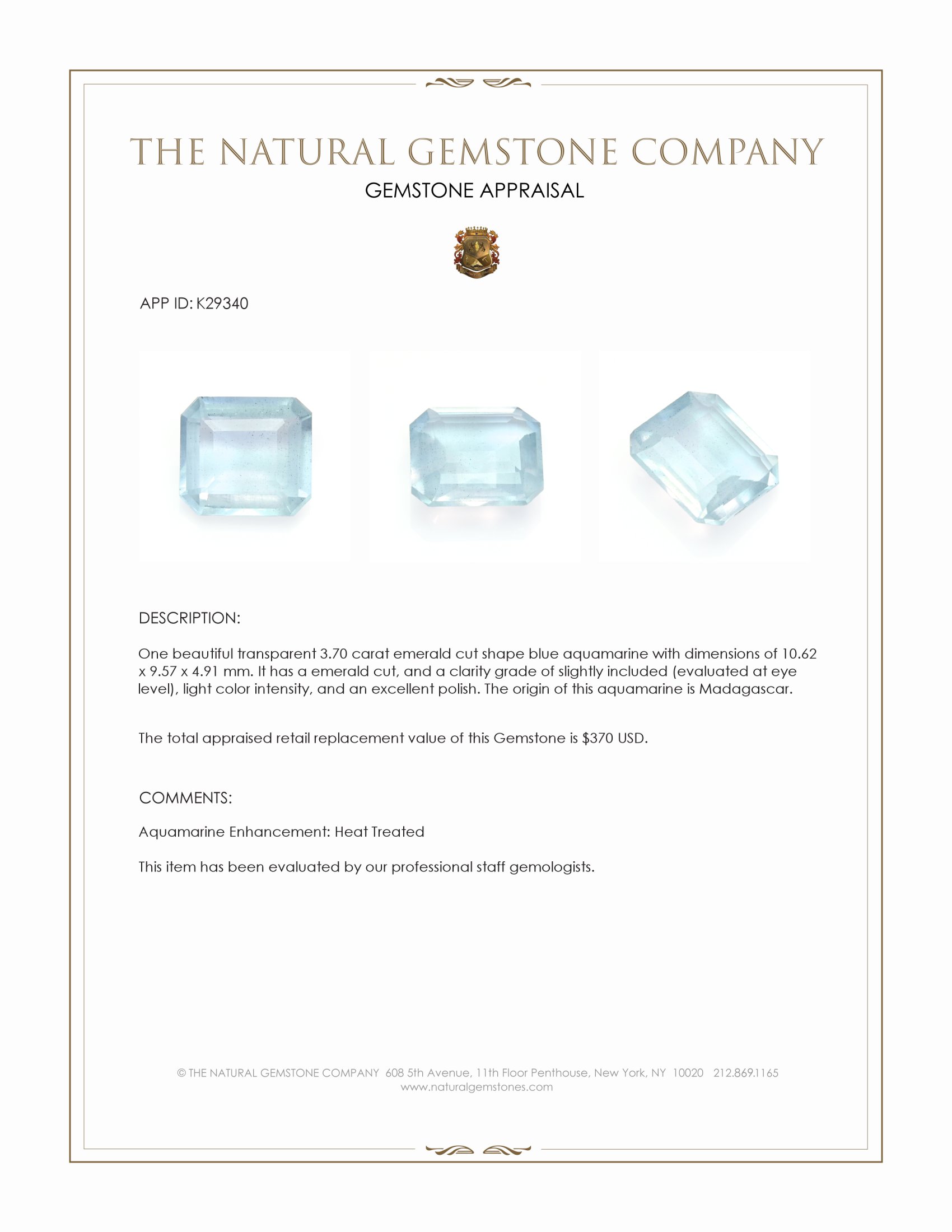 3.70 Ct. Blue Aquamarine from Madagascar