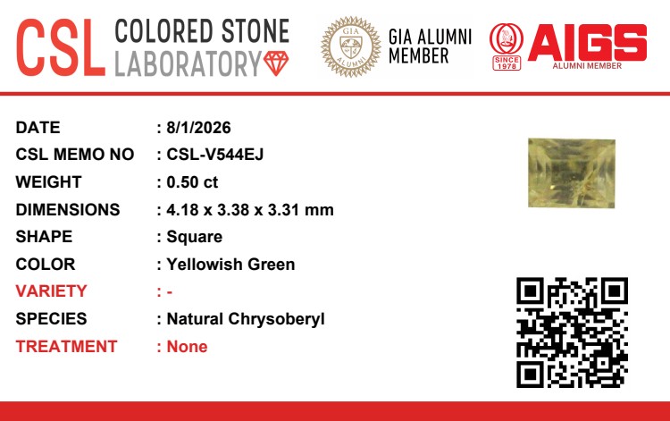 0.49 Ct. Greenish Yellow Chrysoberyl from Ceylon (Sri Lanka)