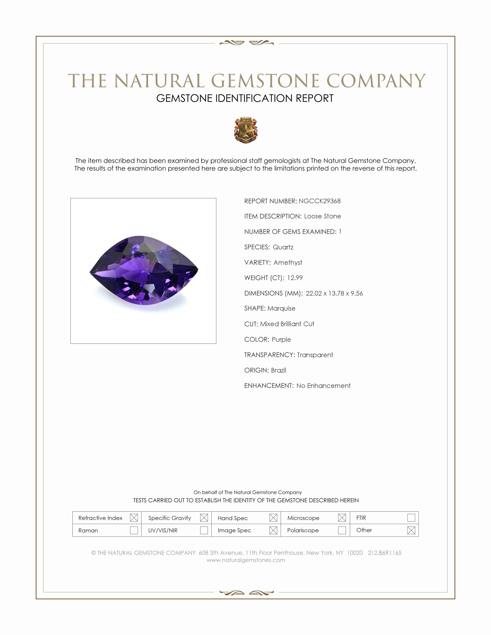 12.99 Ct. Purple Amethyst from Brazil