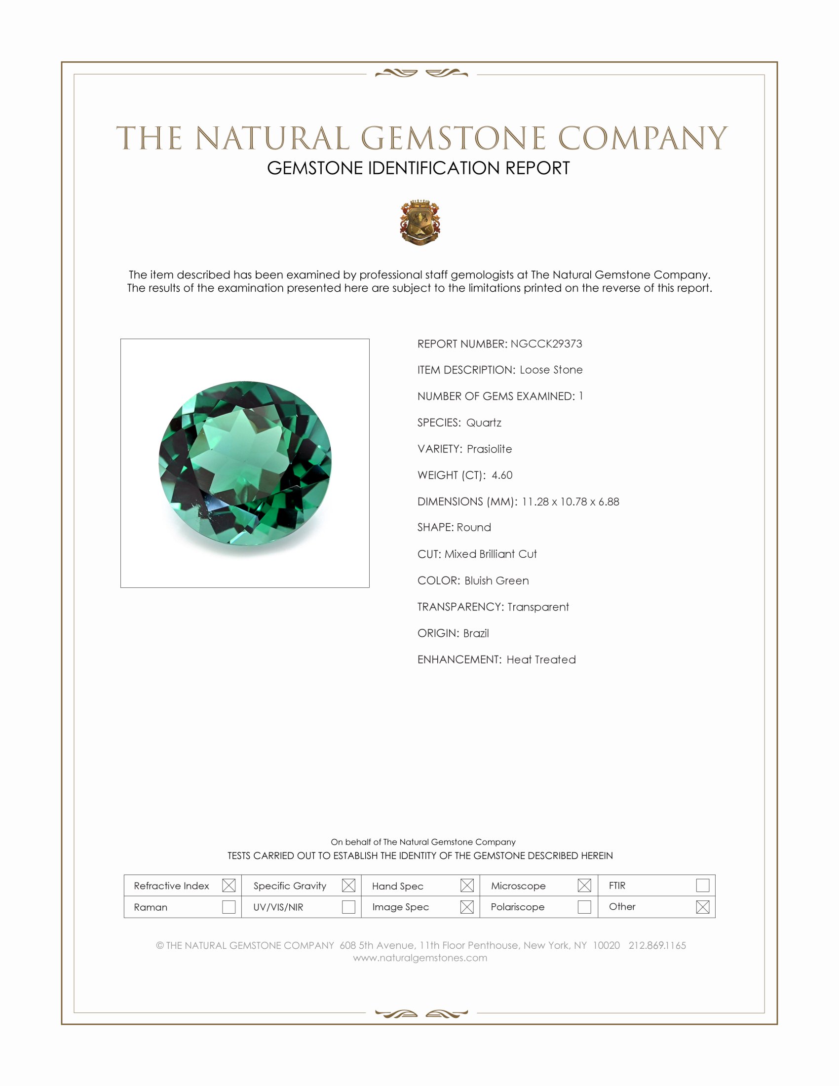 4.60 Ct. Bluish Green Prasiolite from Brazil
