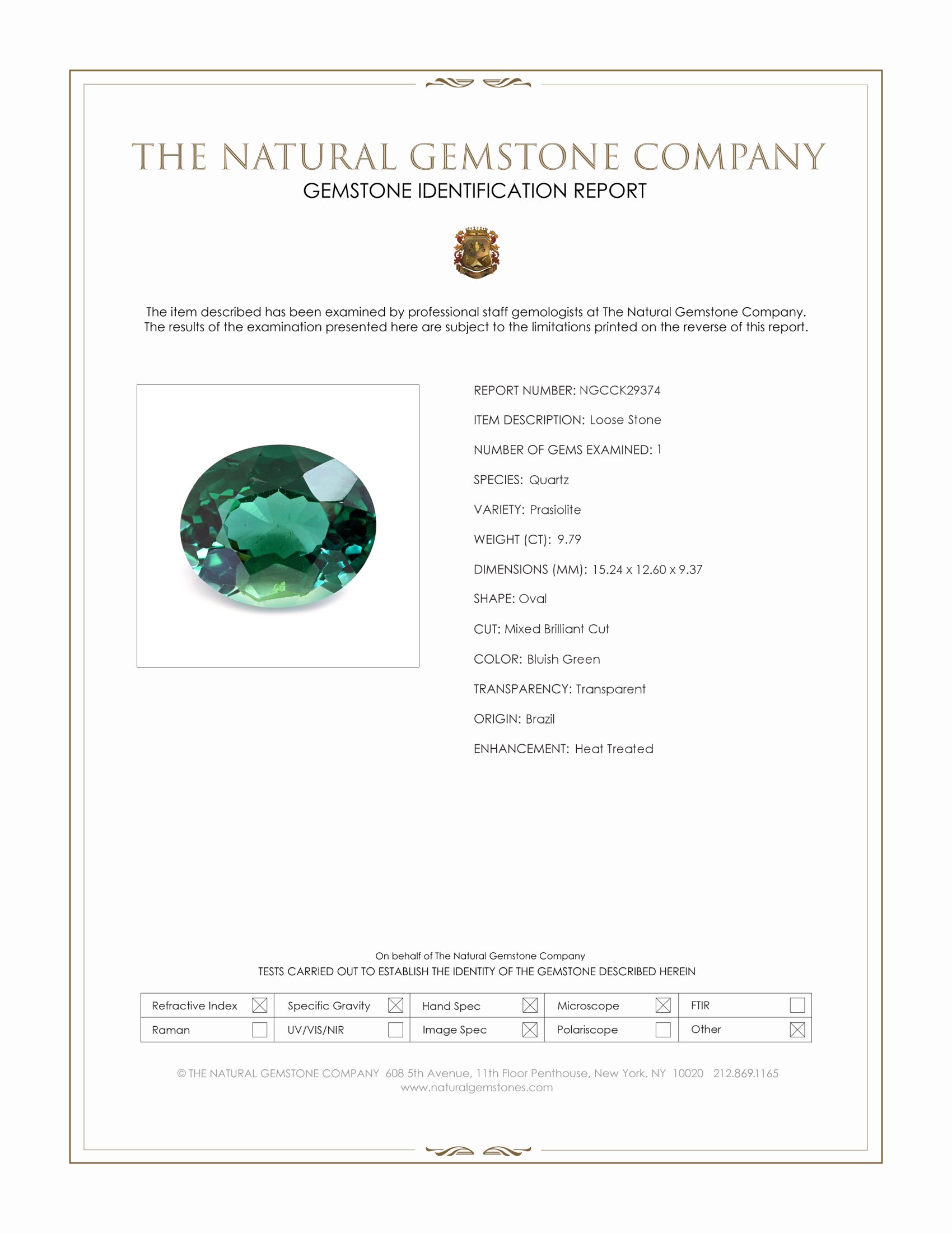 9.79 Ct. Bluish Green Prasiolite from Brazil