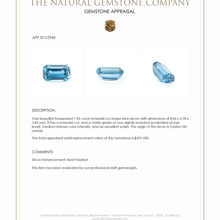 1.96 Ct. Zircon from Ceylon (Sri Lanka)