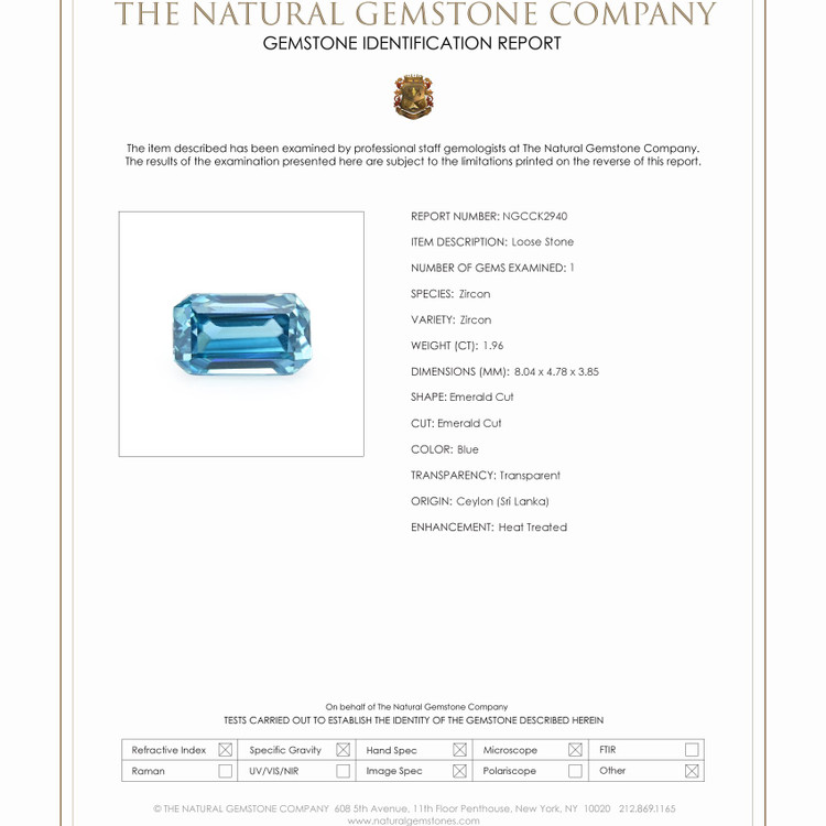 1.96 Ct. Zircon from Ceylon (Sri Lanka)