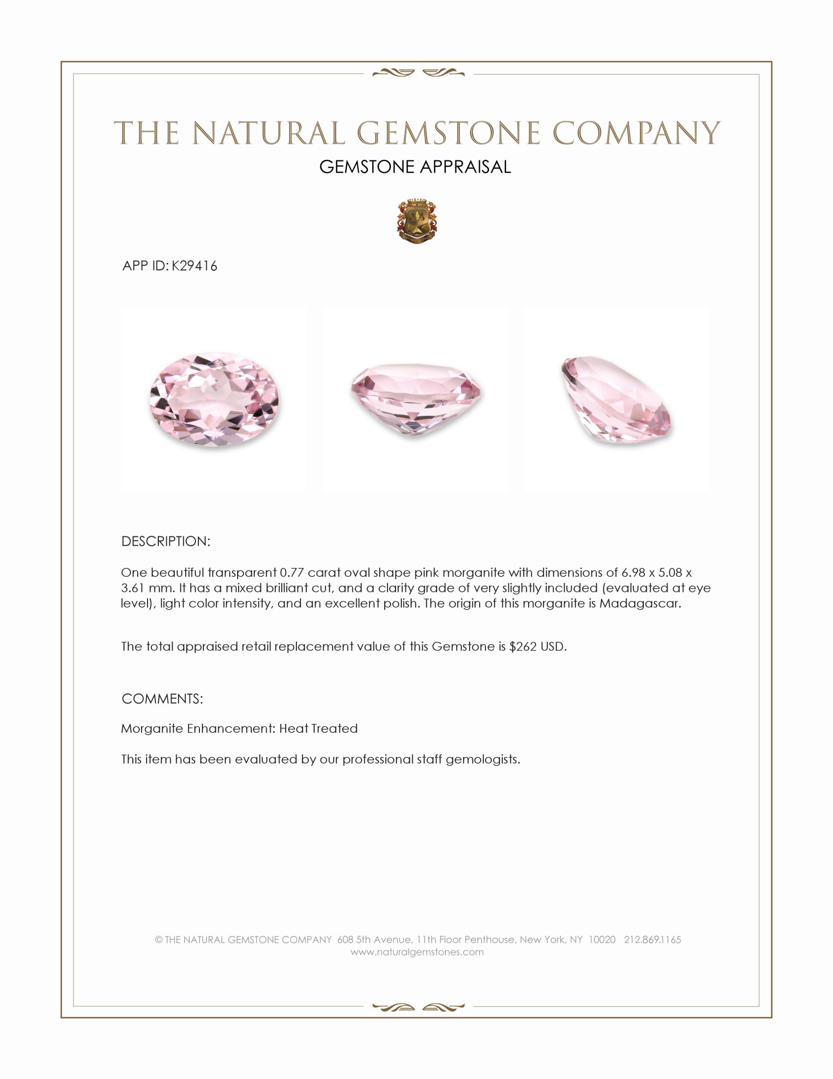 0.77 Ct. Pink Morganite from Madagascar
