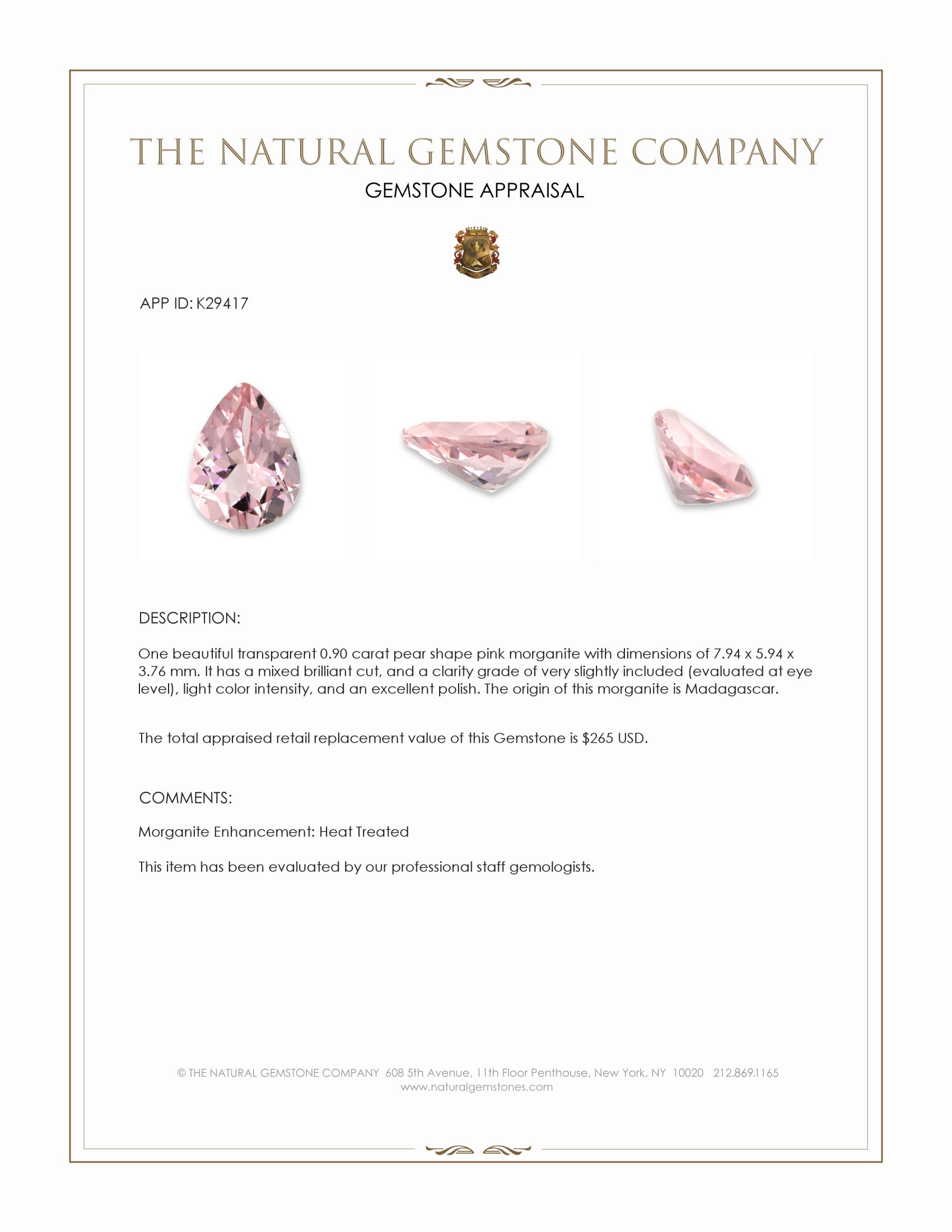 0.90 Ct. Pink Morganite from Madagascar