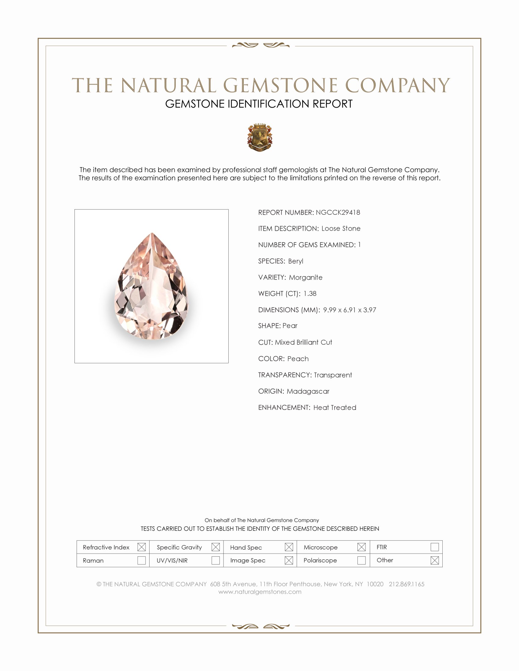 1.38 Ct. Peach Morganite from Madagascar