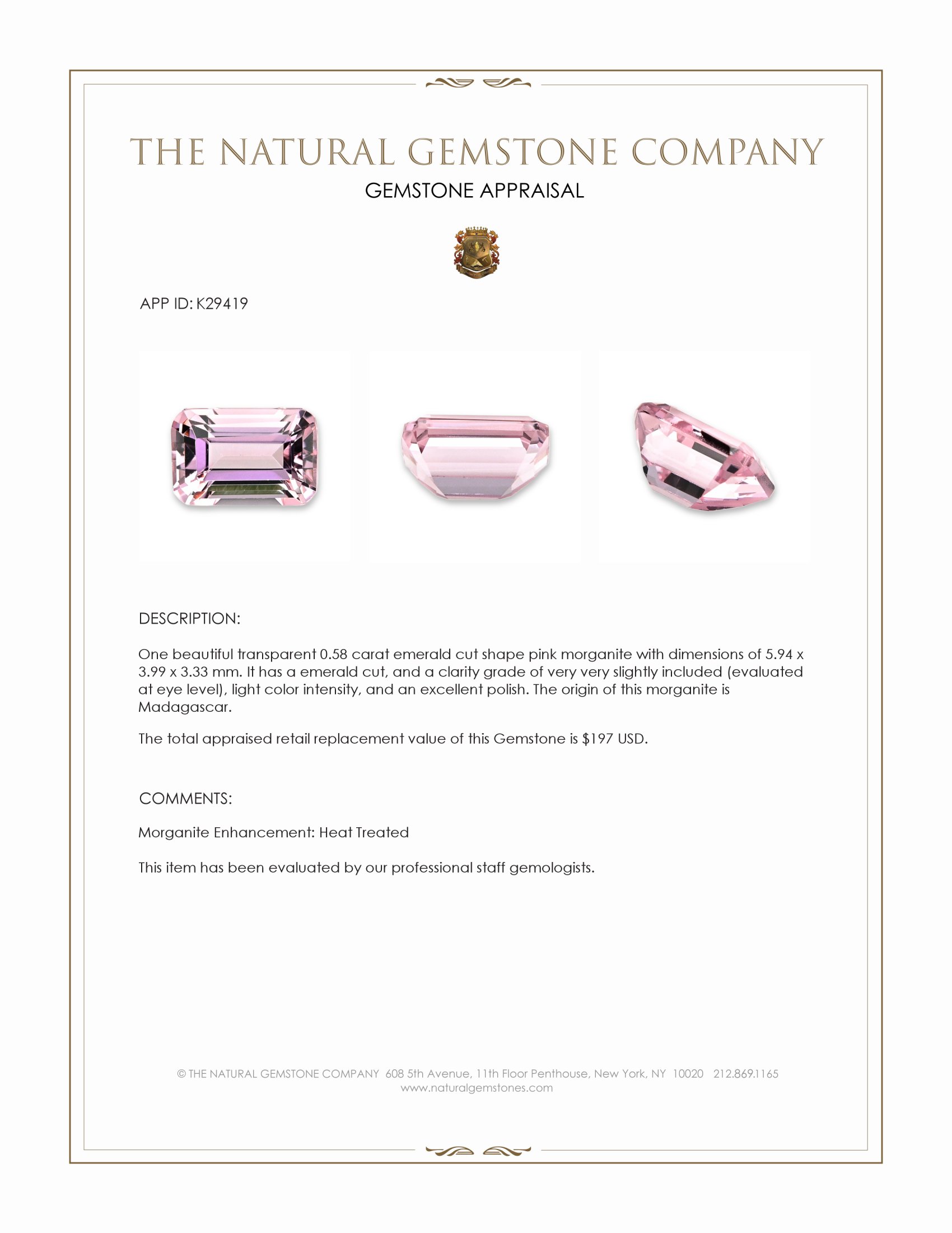 0.58 Ct. Pink Morganite from Madagascar
