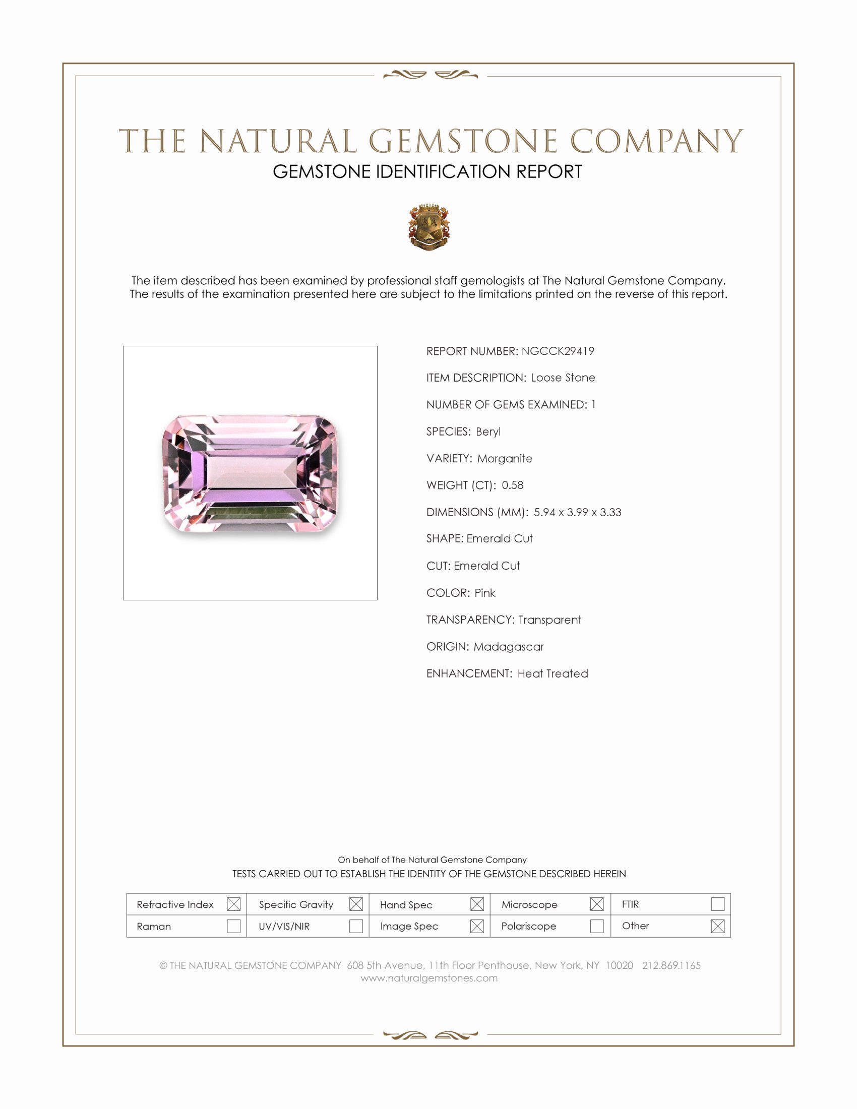 0.58 Ct. Pink Morganite from Madagascar