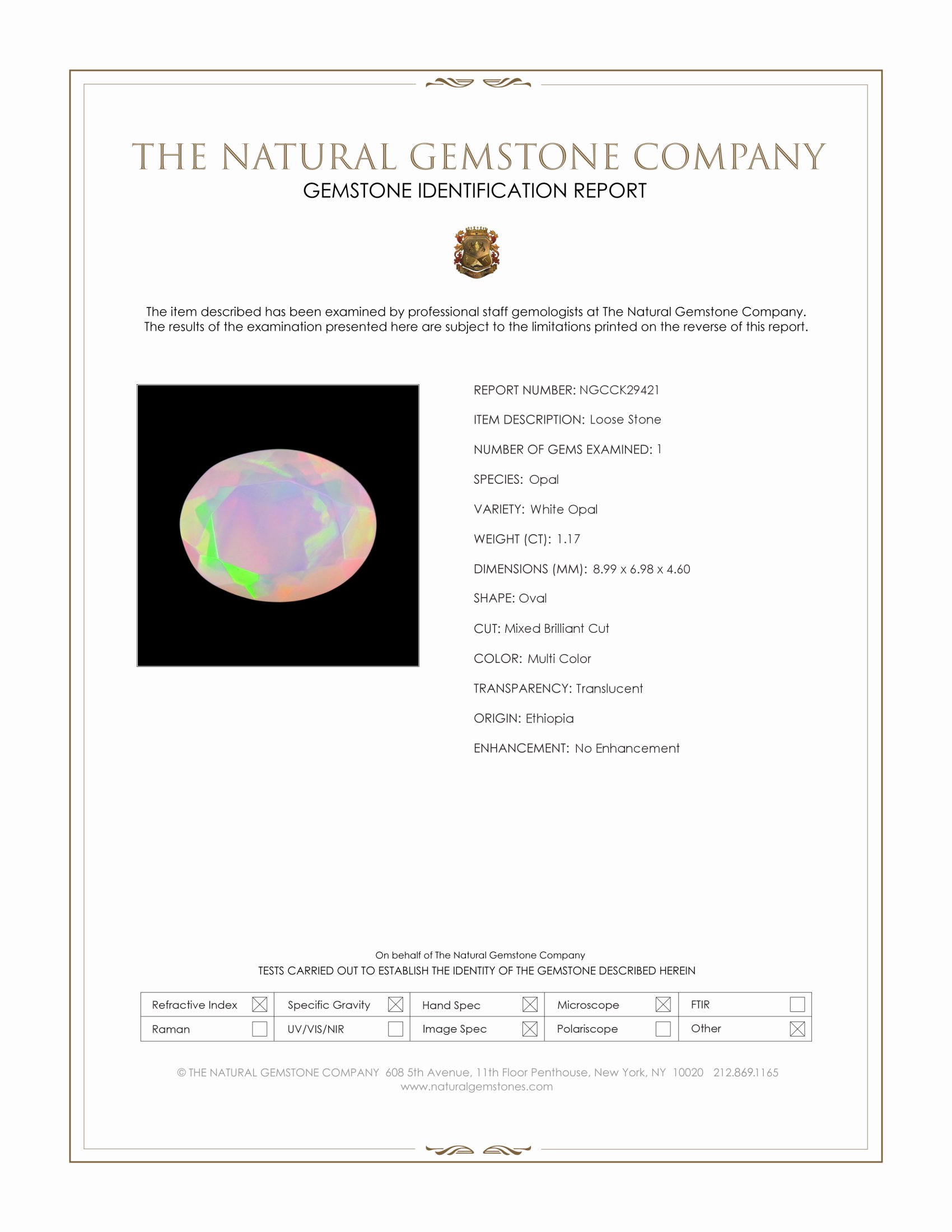 1.17 Ct. Multi Color White Opal (Light Opal) from Ethiopia