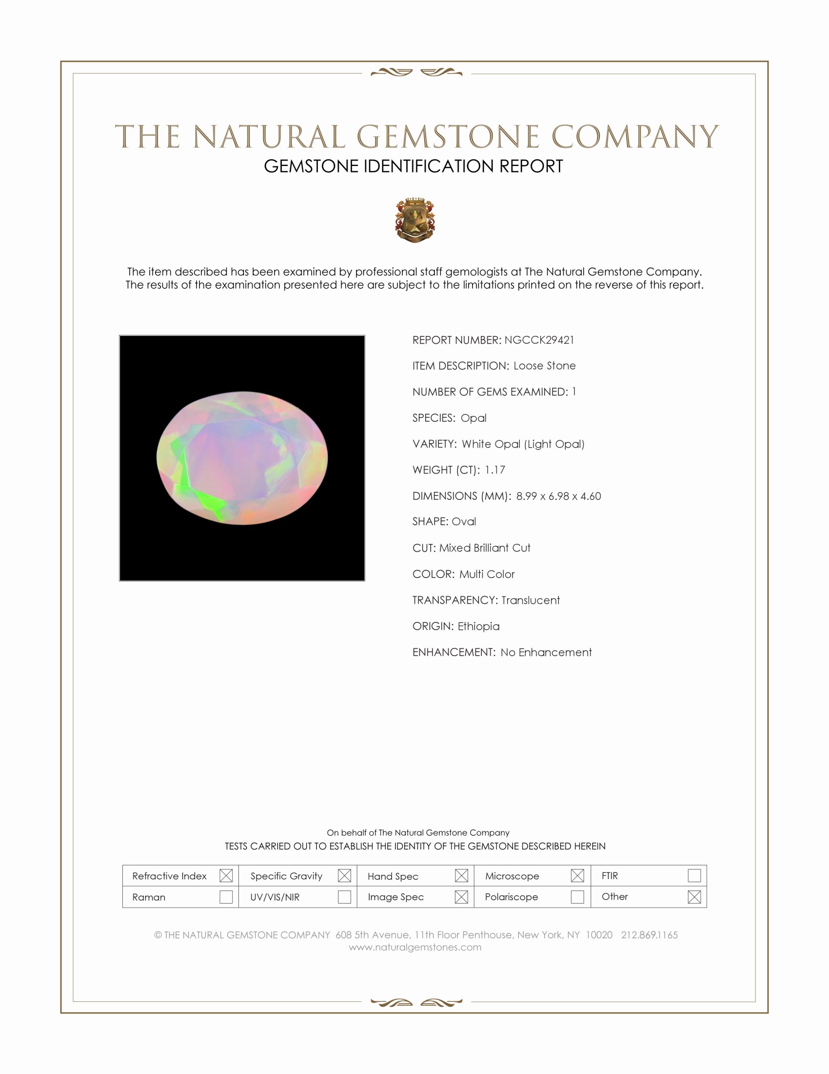 1.17 Ct. Multi Color White Opal (Light Opal) from Ethiopia