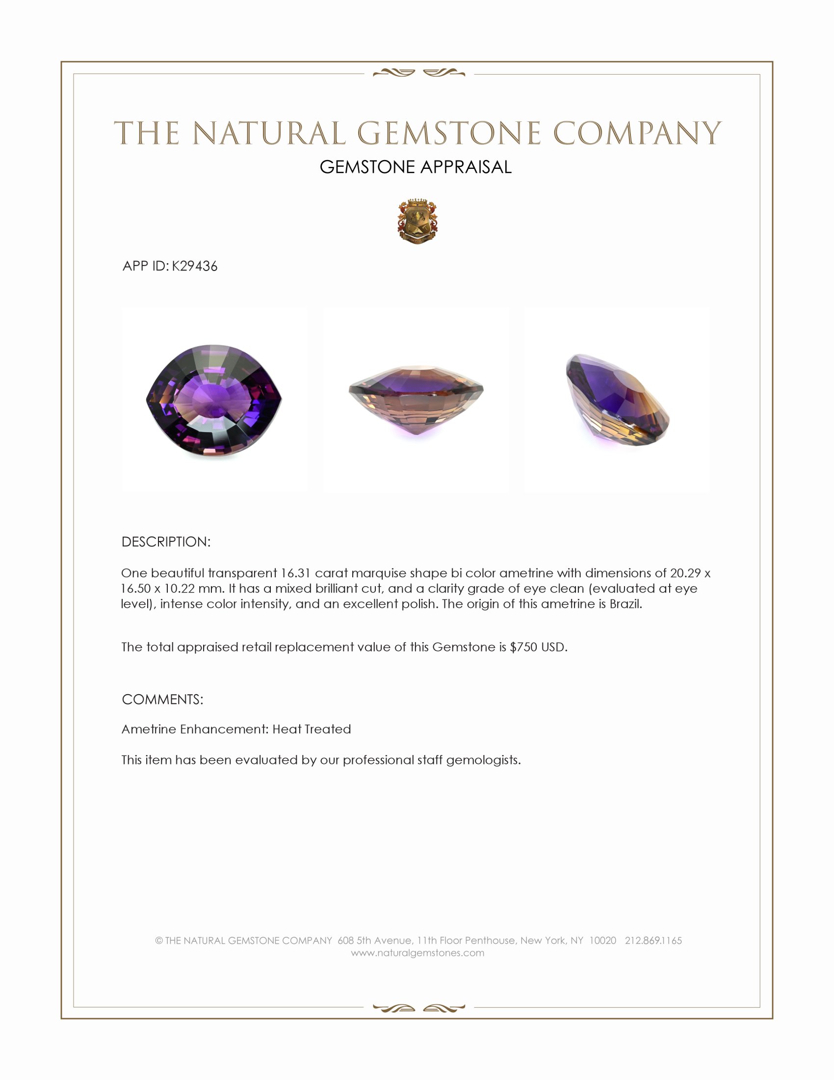 16.31 Ct. Bi Color Ametrine from Brazil