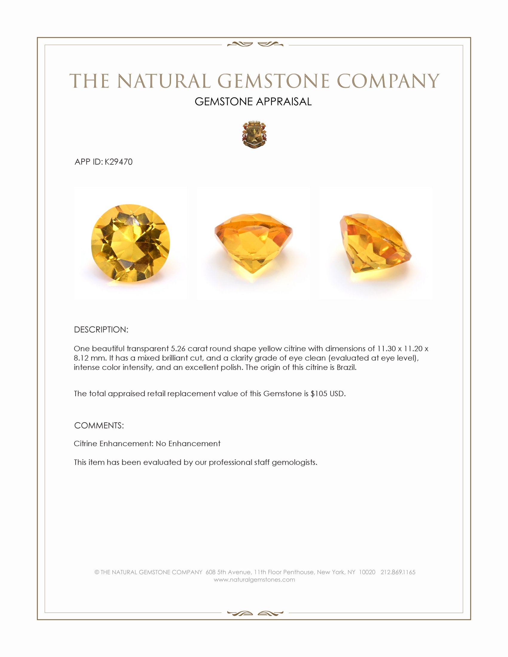 5.26 Ct. Yellow Citrine from Brazil