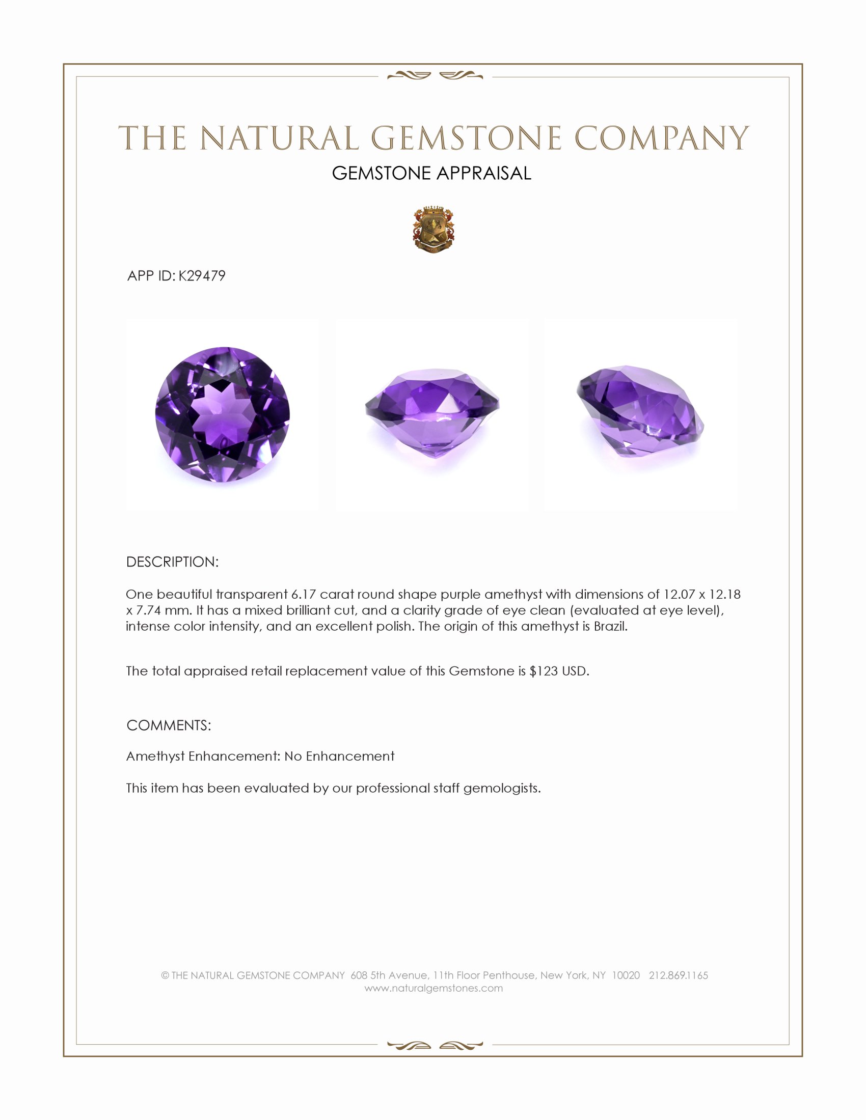 6.17 Ct. Purple Amethyst from Brazil
