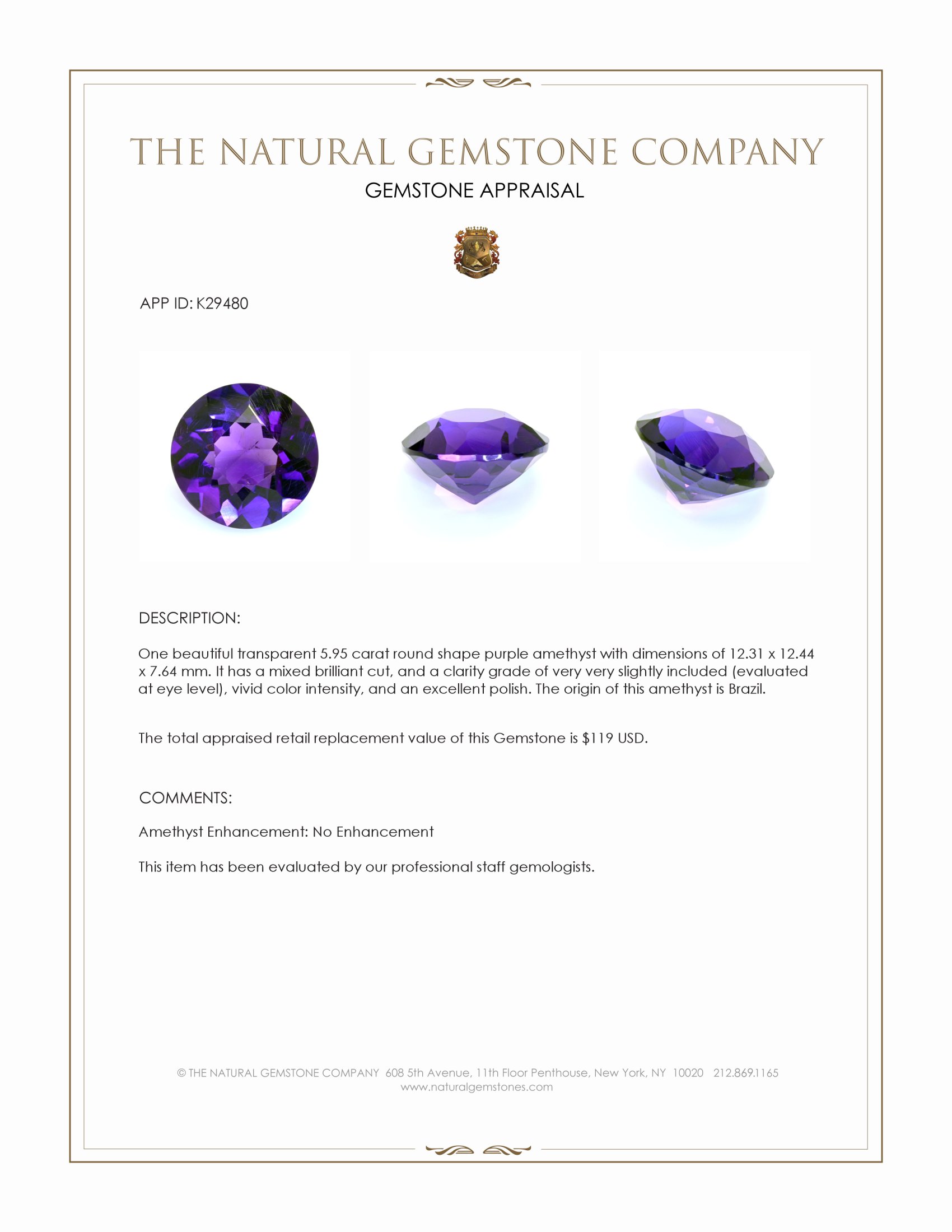 5.95 Ct. Purple Amethyst from Brazil