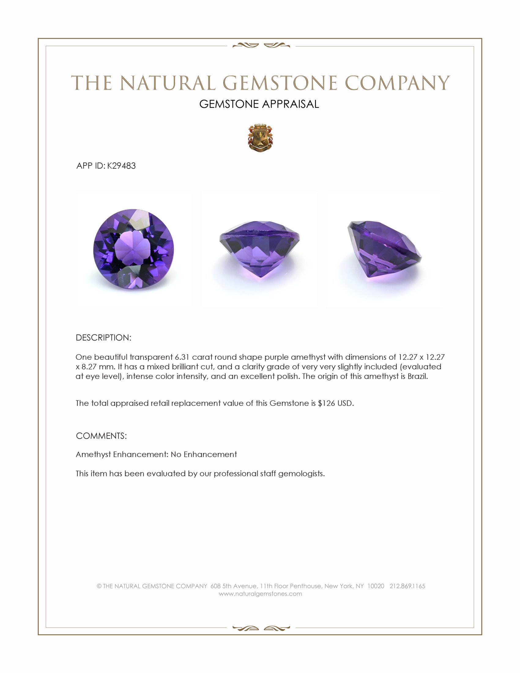 6.31 Ct. Purple Amethyst from Brazil