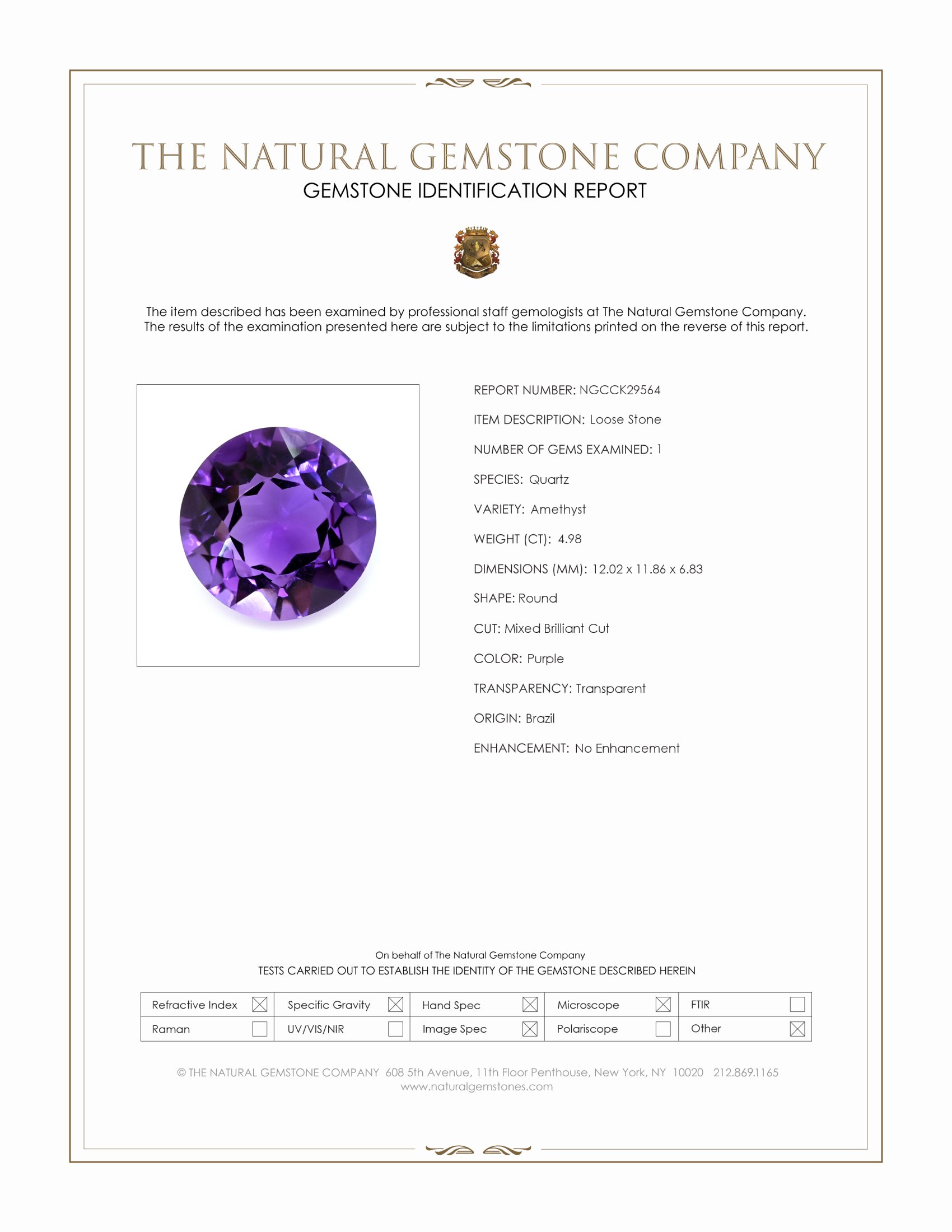 4.98 Ct. Purple Amethyst from Brazil