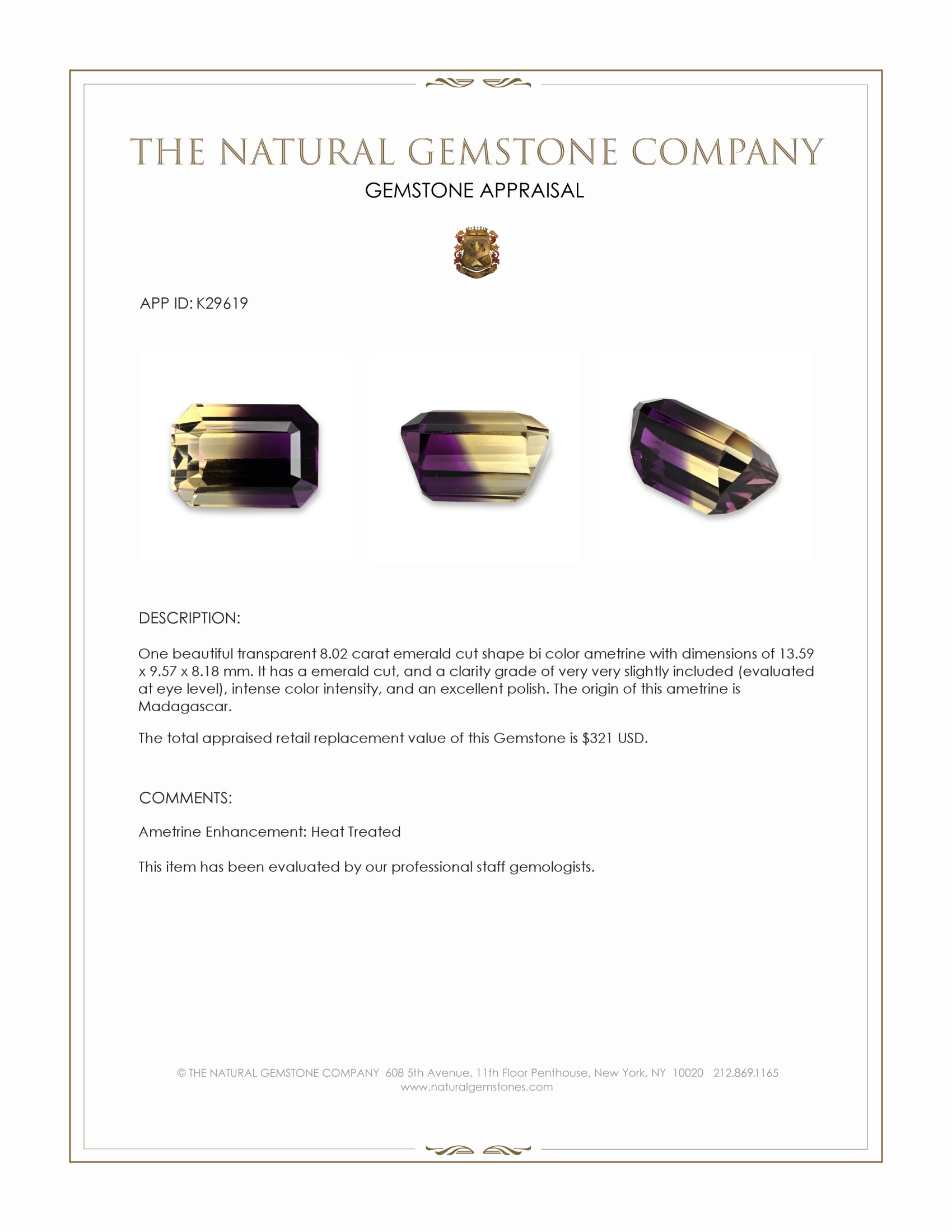 8.02 Ct. Bi Color Ametrine from Madagascar