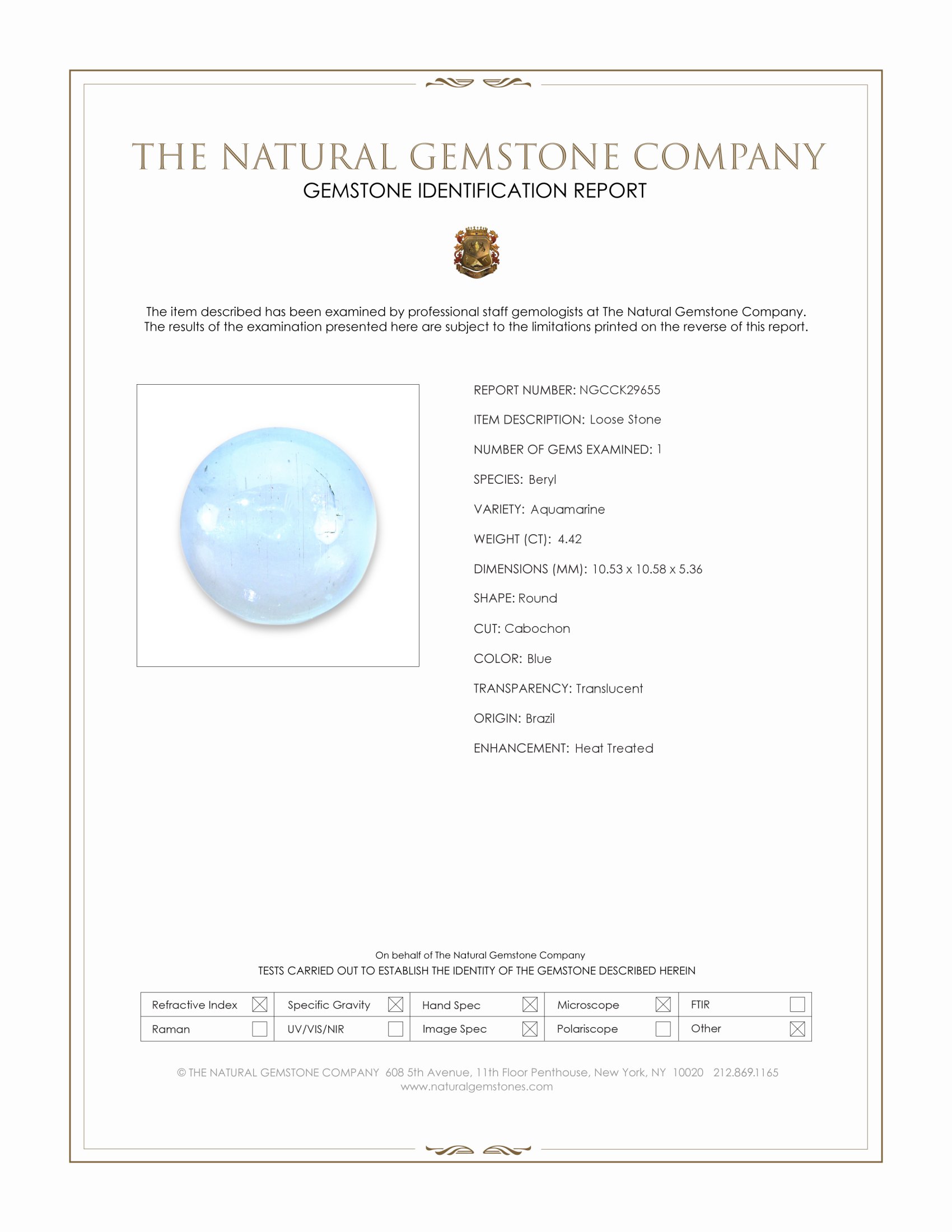 4.42 Ct. Blue Cabochon Aquamarine from Brazil