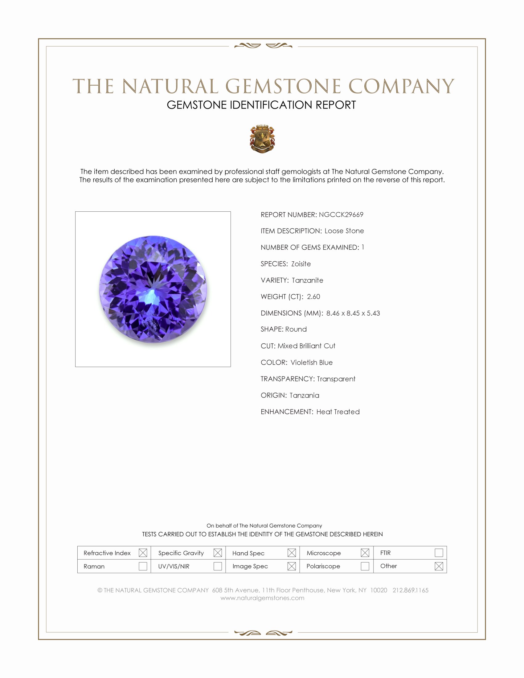 2.60 Ct. Violetish Blue Tanzanite from Tanzania