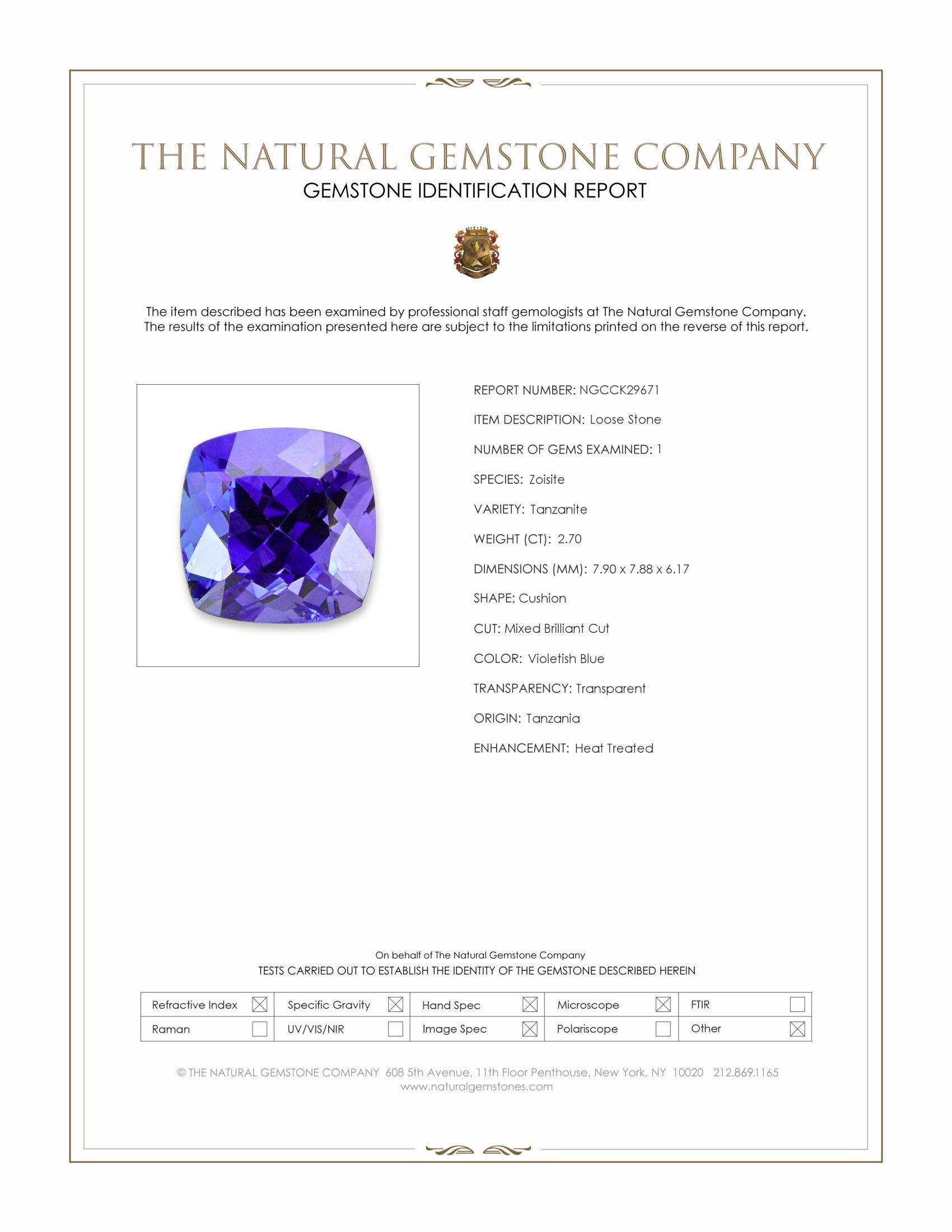 2.70 Ct. Violetish Blue Tanzanite from Tanzania