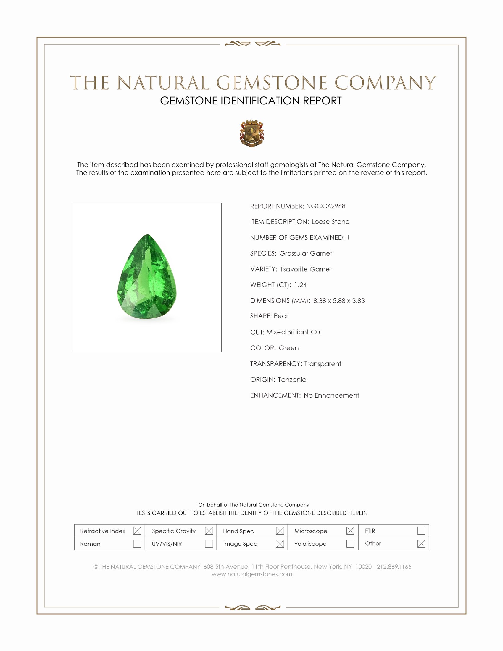 1.24 Ct. Tsavorite Garnet from Tanzania