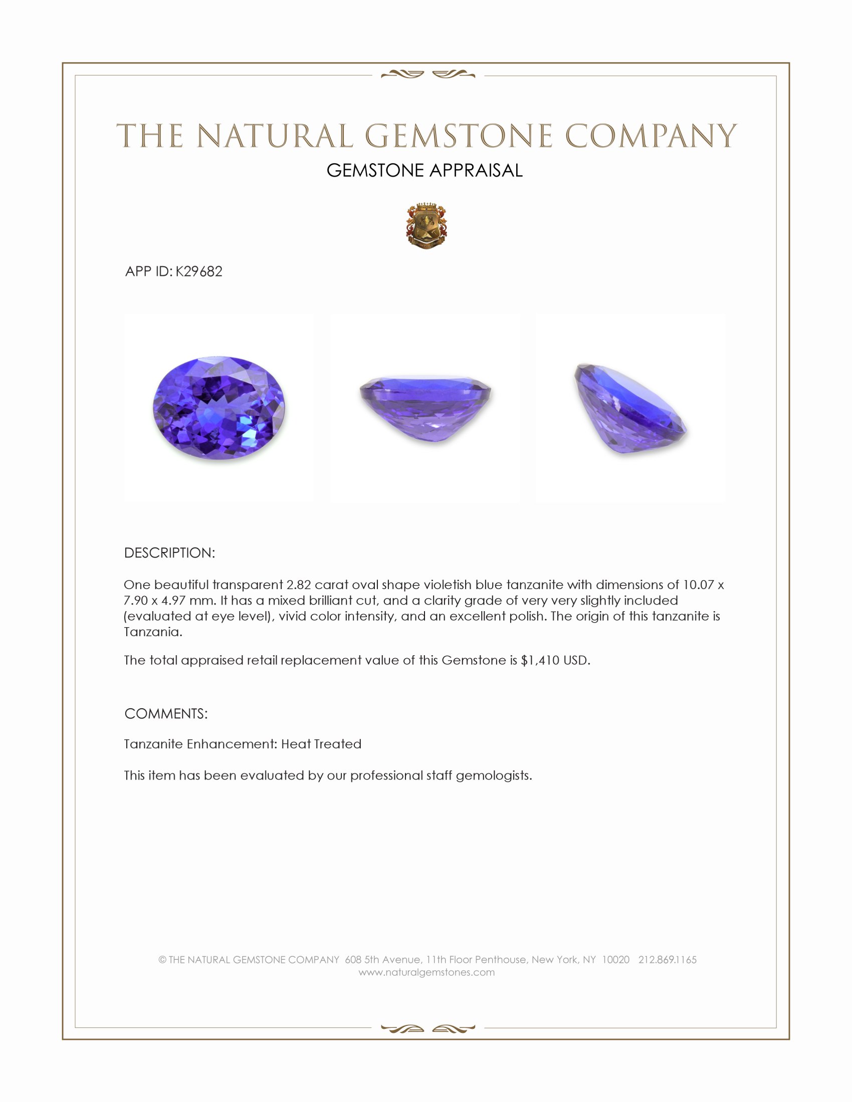 2.82 Ct. Violetish Blue Tanzanite from Tanzania