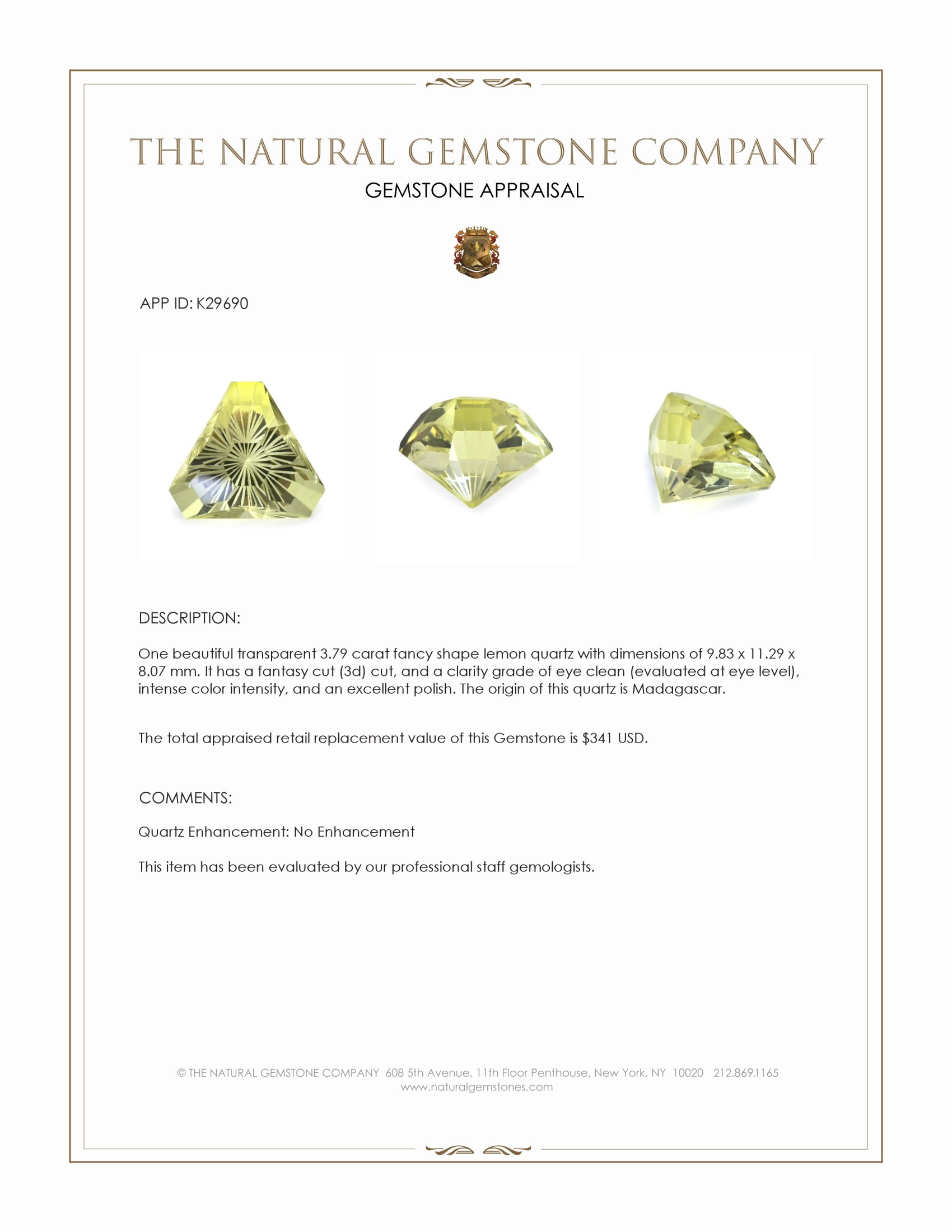 3.79 Ct. Lemon Quartz from Madagascar
