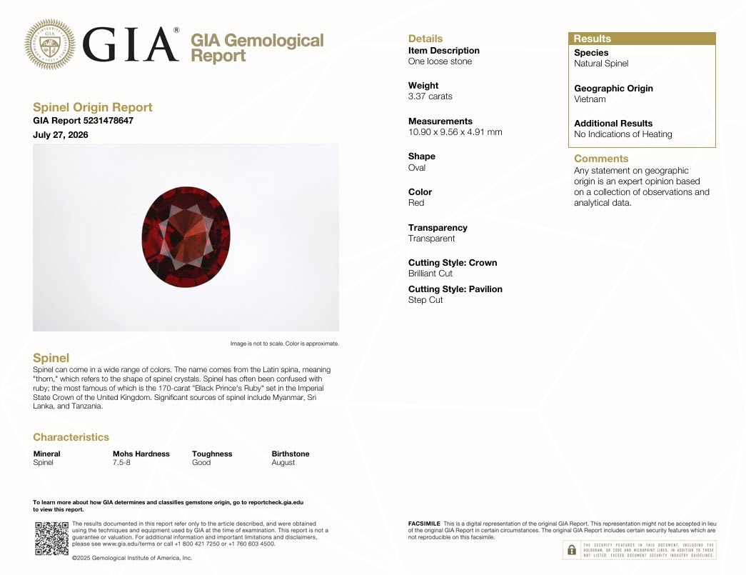 3.37 Ct. Orangish Red Spinel from Vietnam