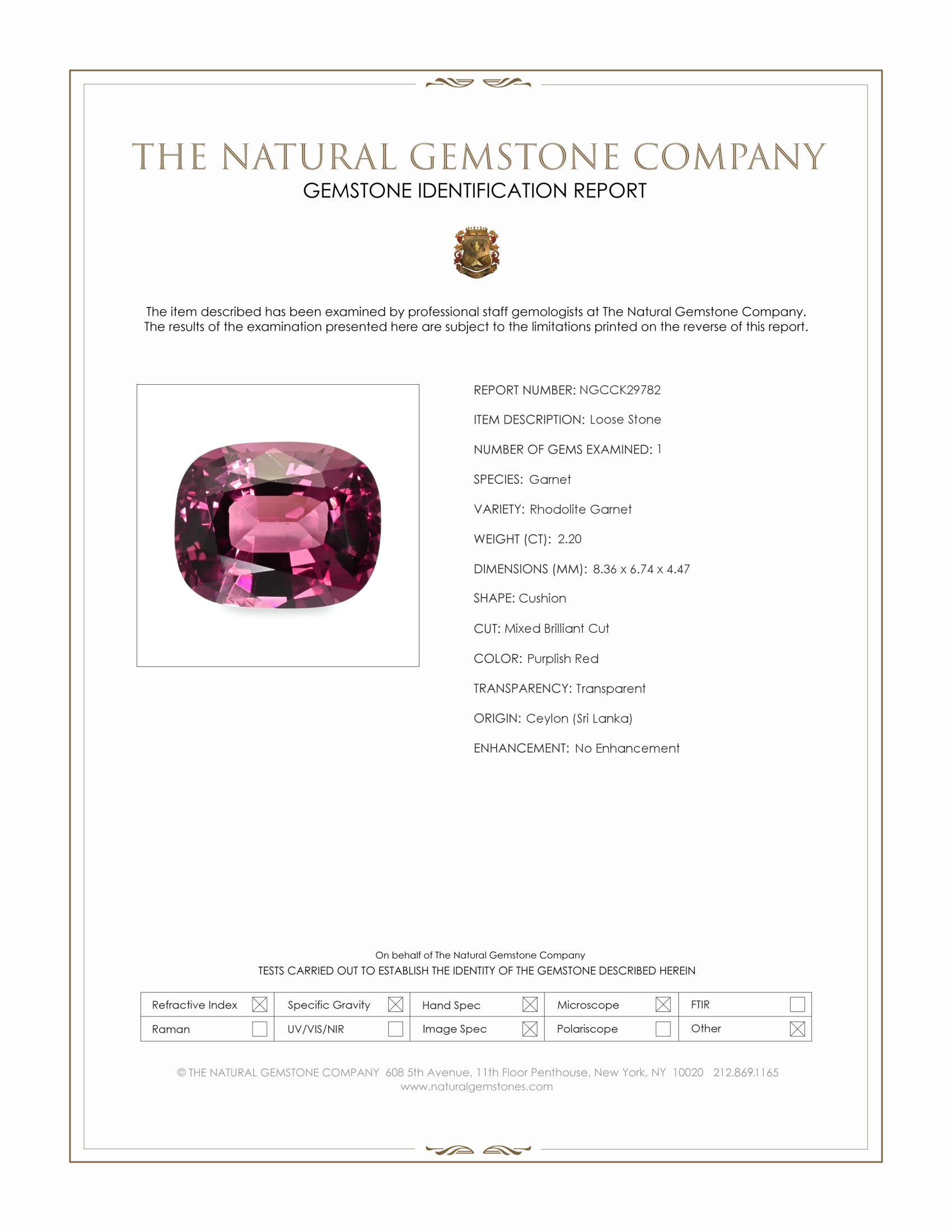 2.20 Ct. Purplish Red Rhodolite Garnet from Ceylon (Sri Lanka)