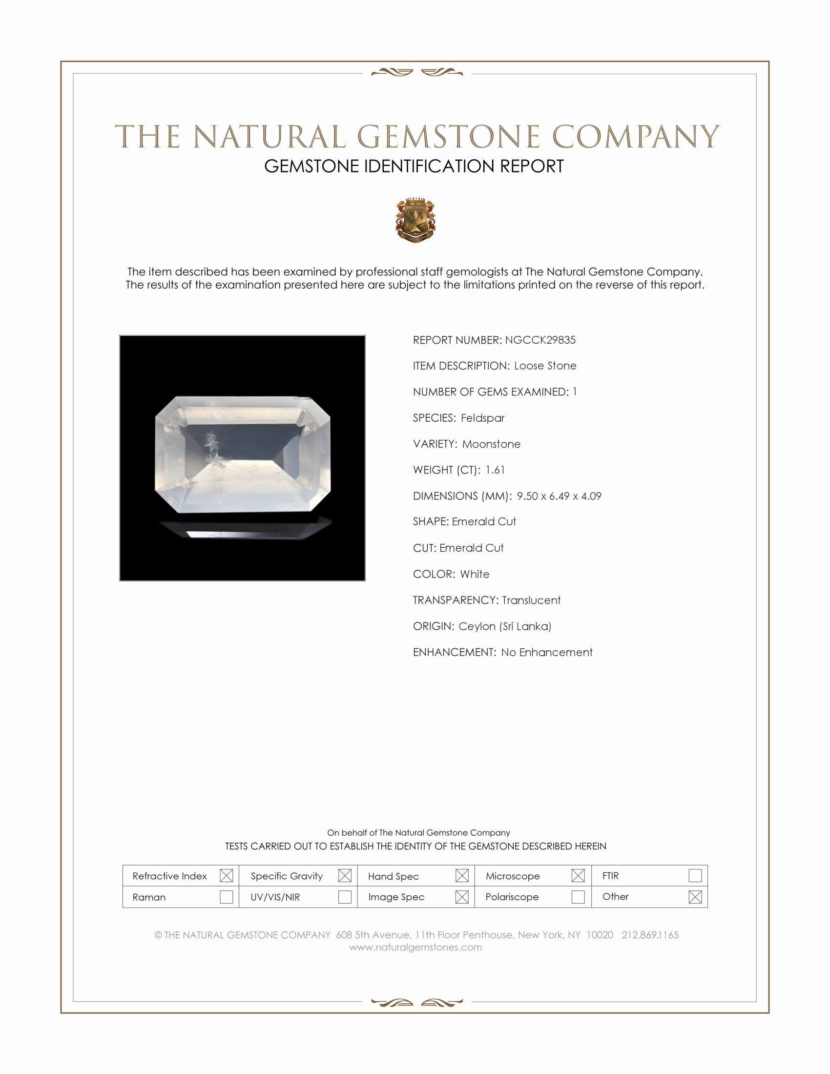 1.61 Ct. White Moonstone from Ceylon (Sri Lanka)