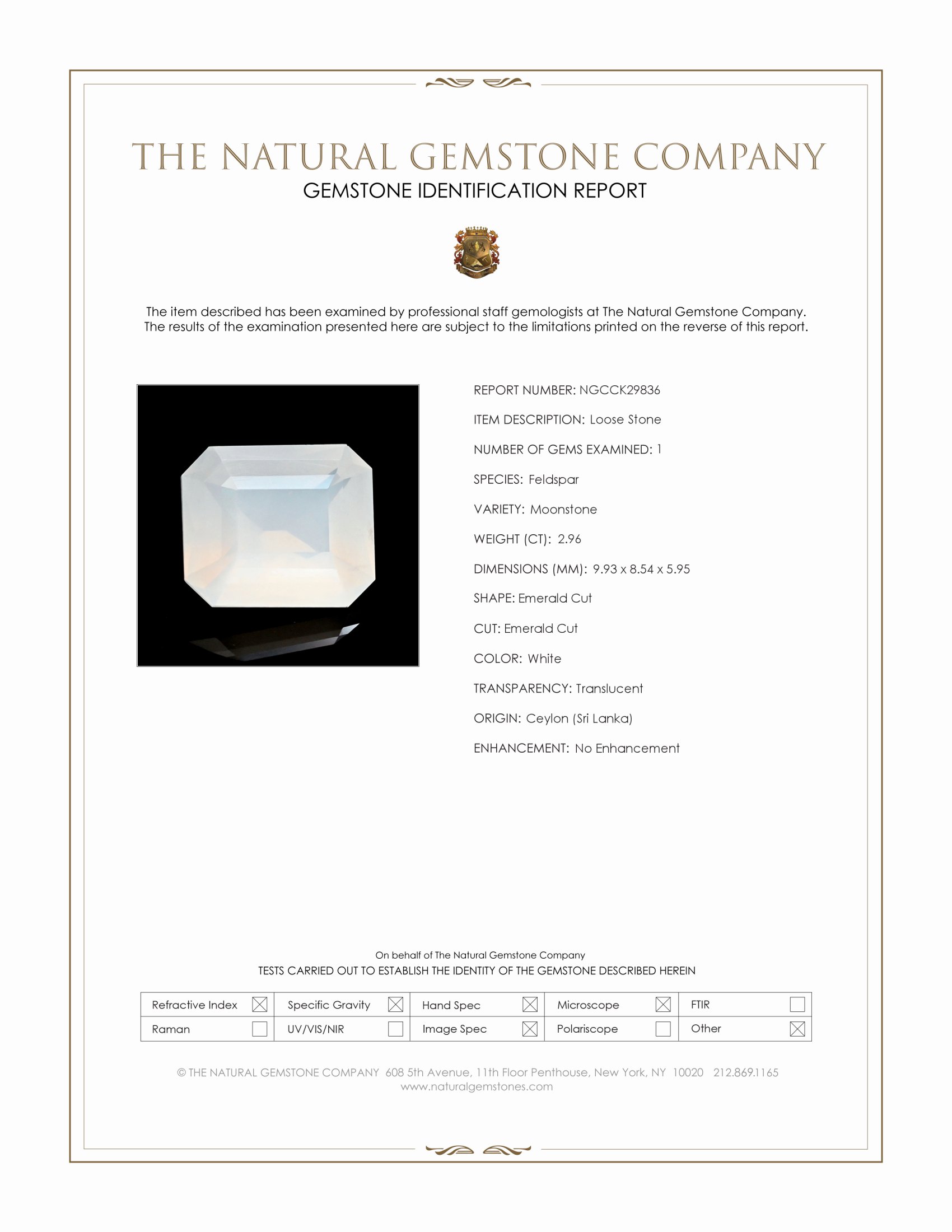 2.96 Ct. White Moonstone from Ceylon (Sri Lanka)